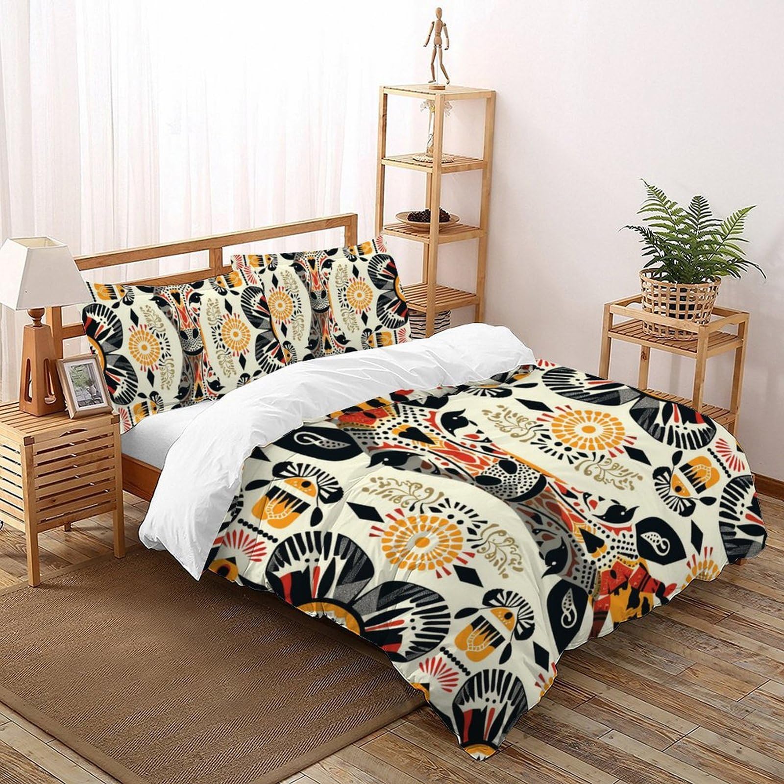 Housse de couette animaux africains 200x200 cm avec 2 taies d'oreiller pour lit double