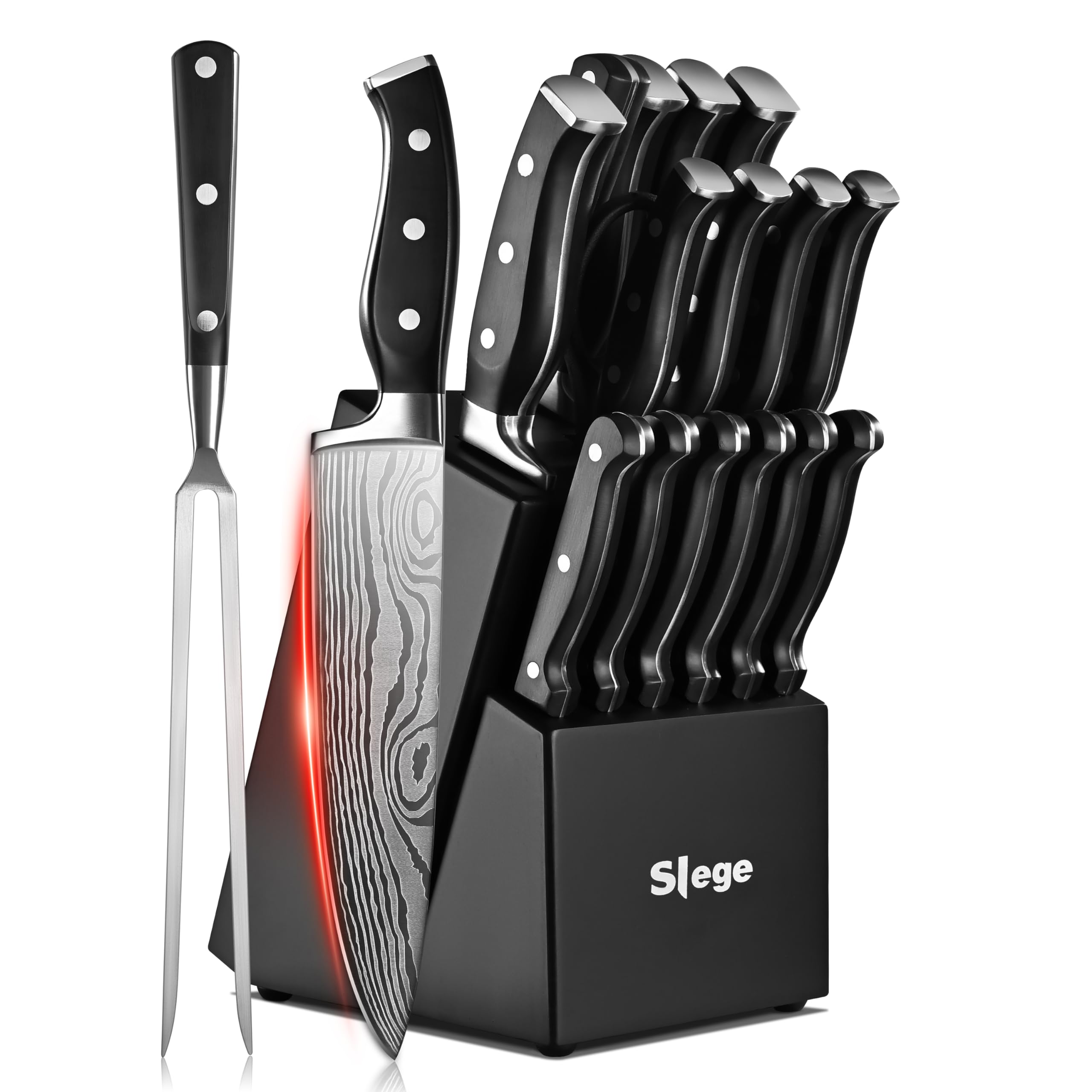 Knife Set, Slege 18-Piece Knife Sets for Kitchen with Block