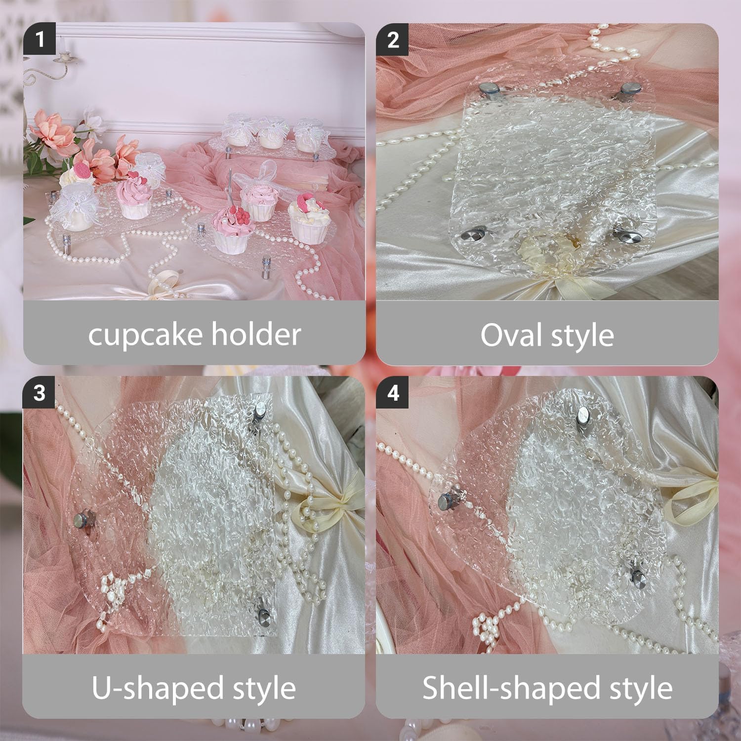 3-Piece Water Ripple Acrylic Cupcake Display Stand Set, Decorative Dessert Risers with Sturdy Legs for Wedding Birthday Baby Shower & Tea Parties