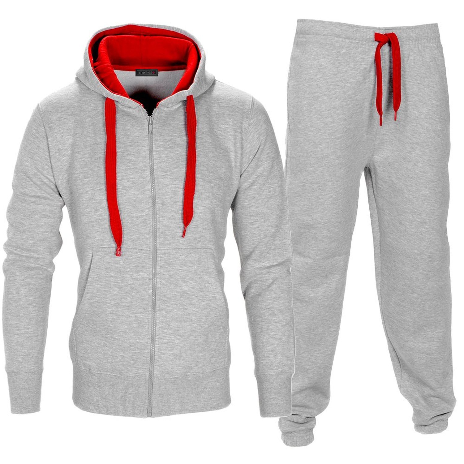 shelikes Mens Tracksuit Set Full Sleeve Fleece Zipper Hoodie Top Bottoms Jogging Joggers Sports Sweat Suit