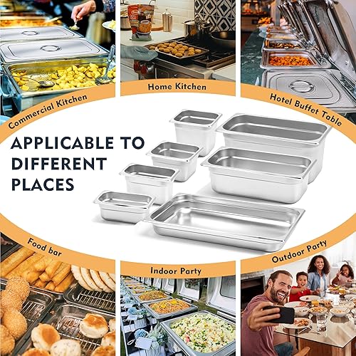 Miniatura 6 de FUSON Paquete de 4 bandejas de vapor antiatascos de 19 de tamaño 2 12 pulgadas de profundidad, NSF, bandeja de vapor comercial de acero inoxidable