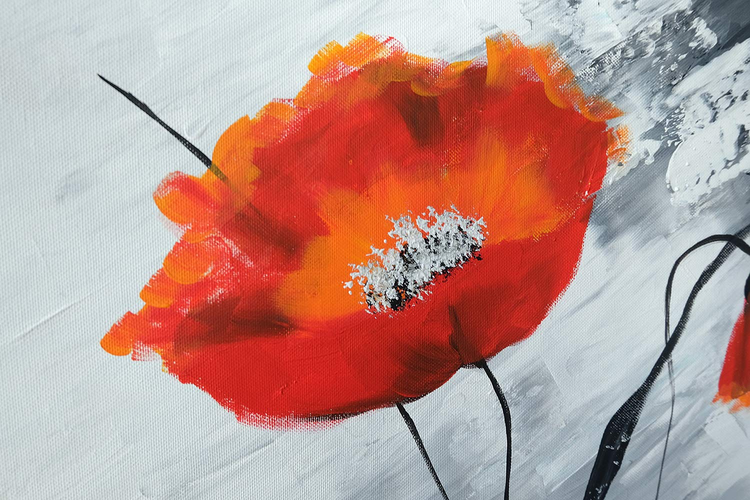 Monica Mirafiori Handgemaltes Mohnblumen Gemälde 140x70cm - Acrylbild Auf Leinwand