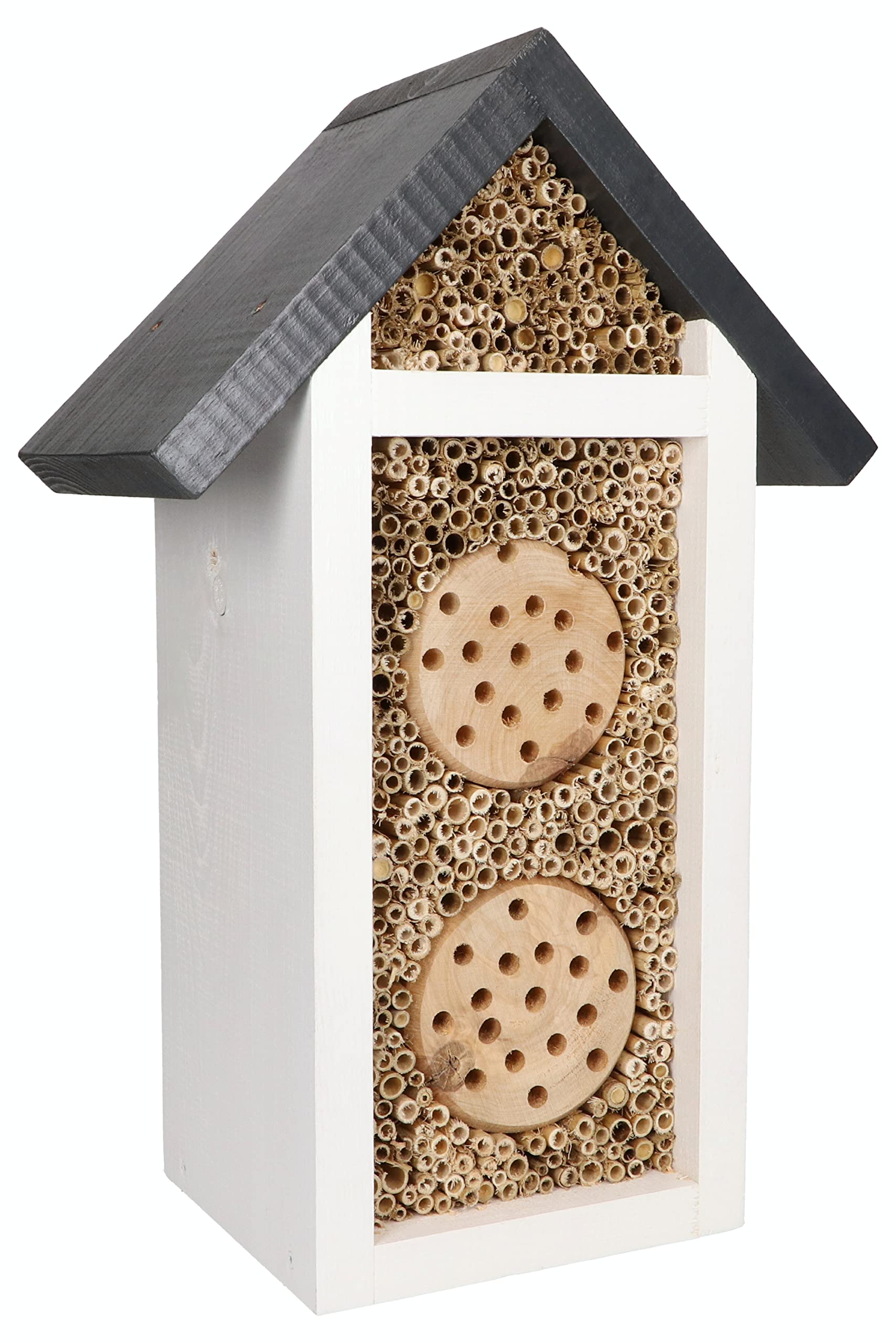 Insektenhotel Bienenparadies MKW Klein Antrazit - Insektenhaus aus massivem Laub- und Nadelholz - Wetterfest - für Wildbienen & Marienkäfer - Schutz für viele nützliche Insekten