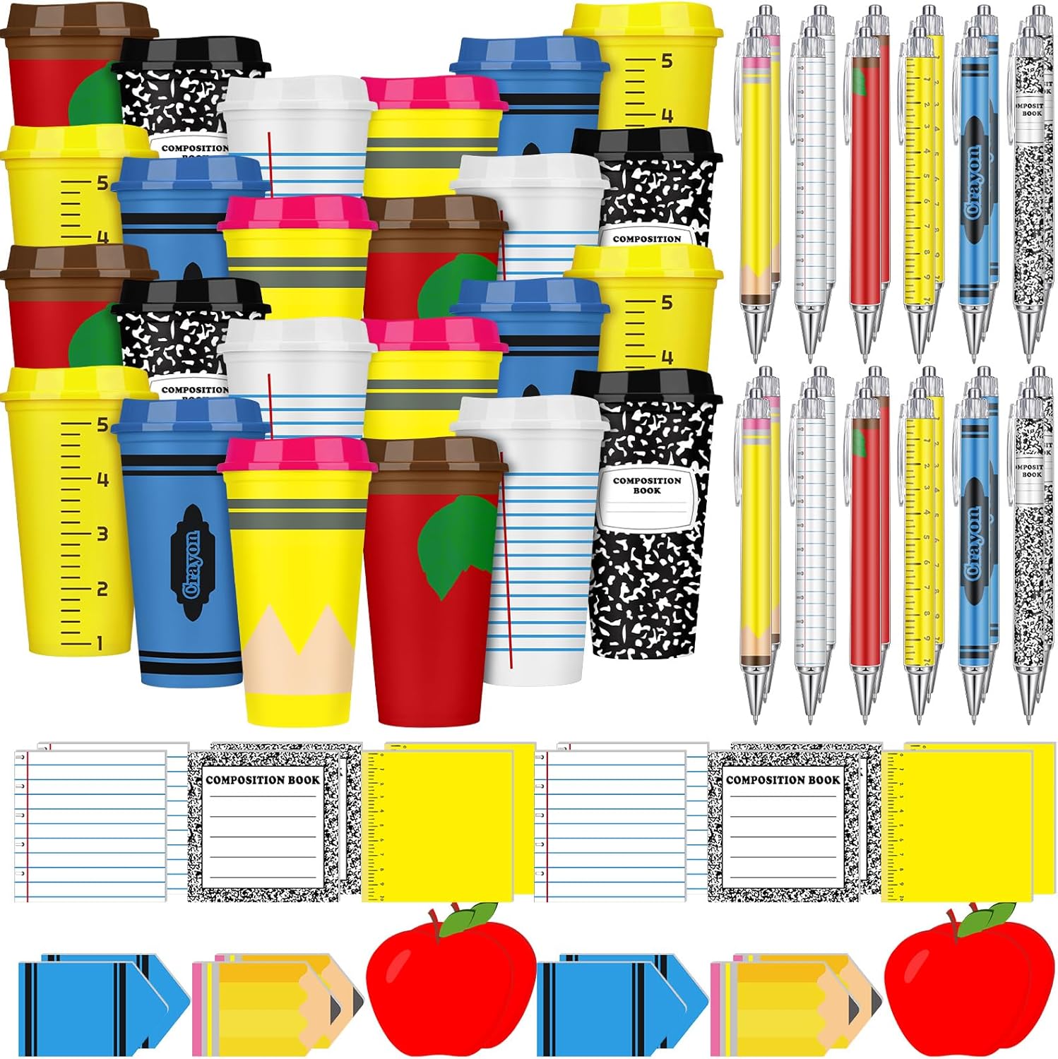 Honeydak 24 Set Teacher Gifts Bulk Thank You Teacher Gift Teachers Appreciation Gift Tumblers Cute Composition Books Sticky Notes Ballpoint Pens for Mentor Lecturer Counselor Educator (16 oz)