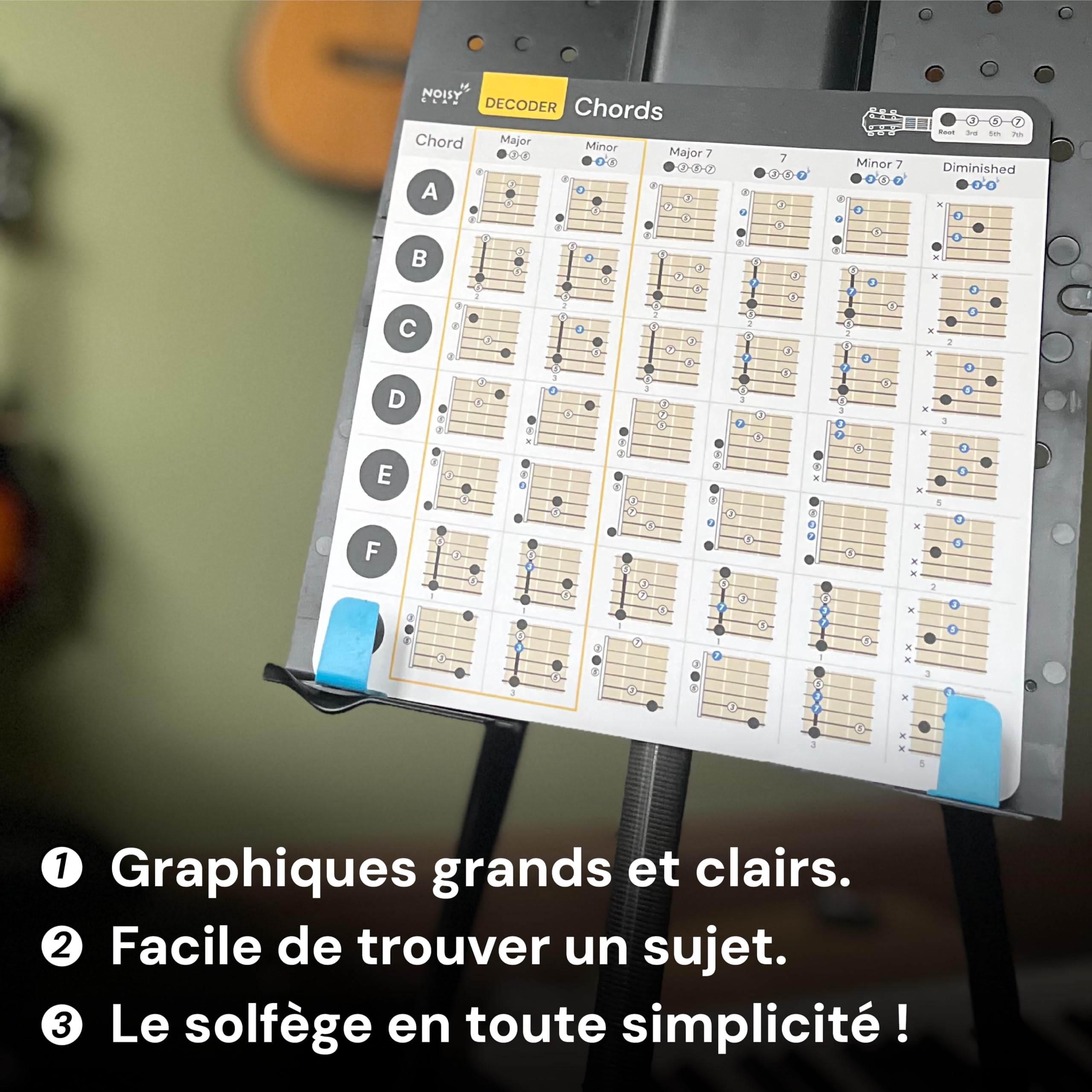 Infassic Cartes Flash D'accords De Guitare – Feuilles De Triche D' Apprentissage De Guitare Acoustique Et électrique – Apprenez Les Accords Essentiels Rapidement Et Facilement | Parfait Pour Les