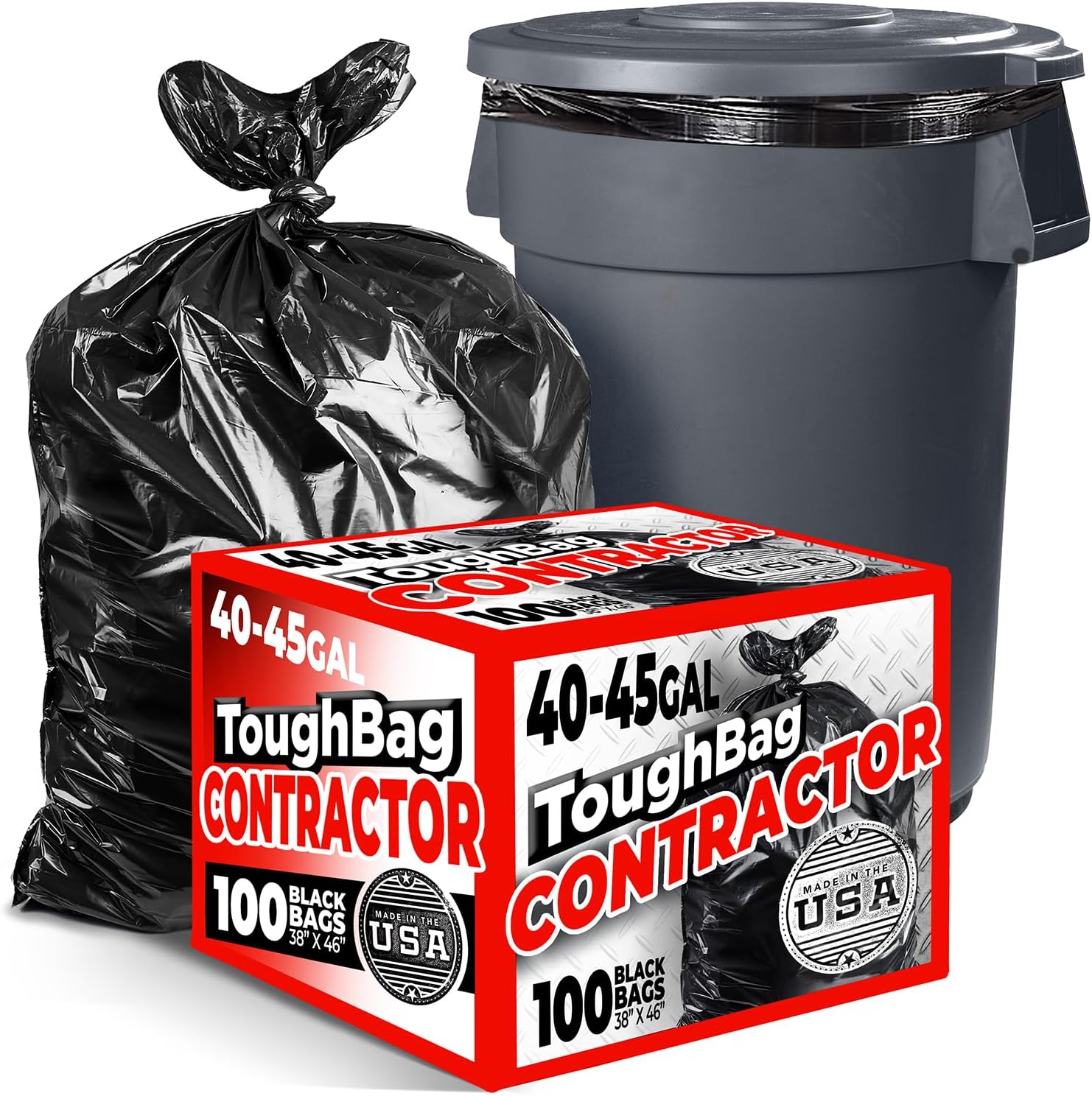 - Toughbag 40-45 Gallon Trash Bags Heavy Duty (100 Count) - 39, 40, 42, 44 Gallon Trash Bags for Contractors, Commercial, Home, Kitchen - Made in USA