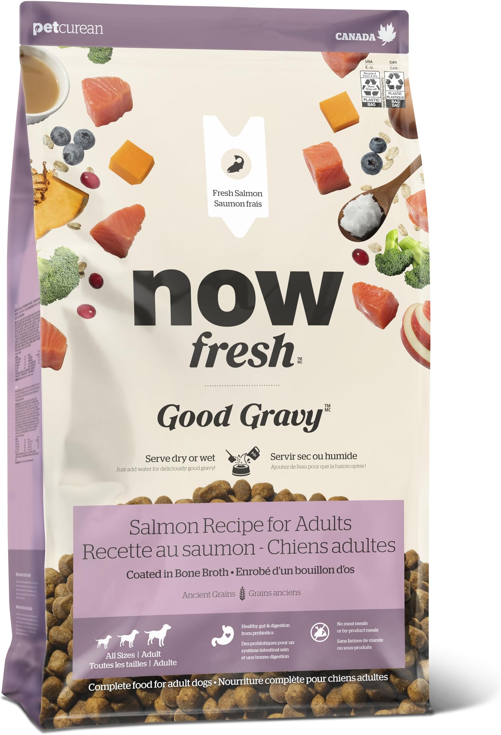 Now Fresh Good Gravy, Bone Broth Coated Kibble, Dry Dog Food, Salmon Adult Recipe with Grains, All Breed Size, 3.5 lb Bag