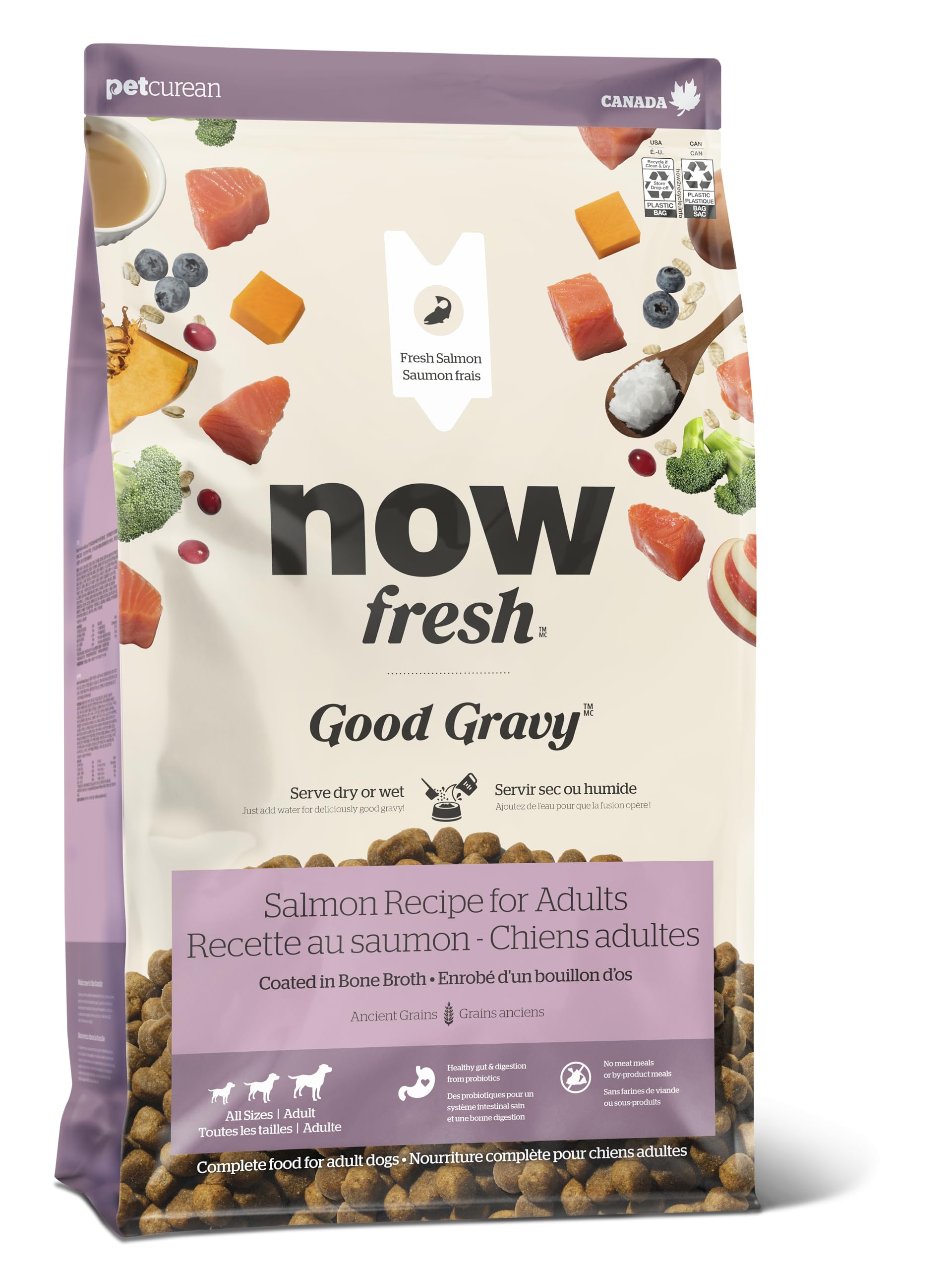 Now Fresh Good Gravy, Bone Broth Coated Kibble, Dry Dog Food, Salmon Adult Recipe with Grains, All Breed Size, 3.5 lb Bag