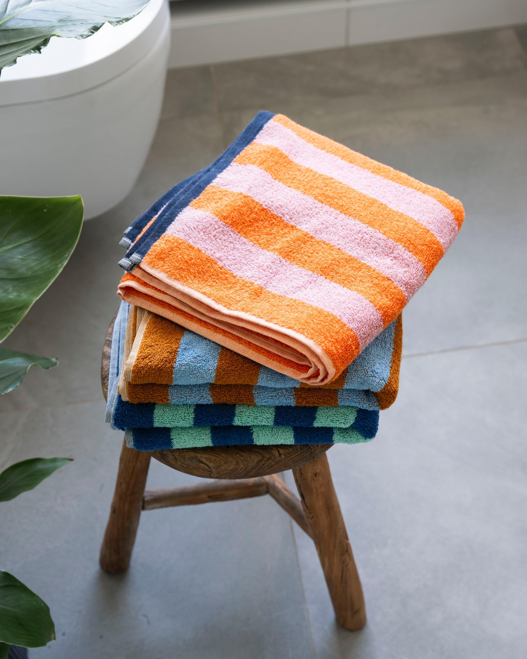 Herzbach home Duschtuch Good Vibes 2er-Set 70 x 140 cm 100% Baumwolle Caramel/Hellblau