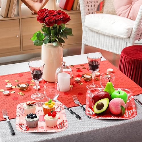Miniatura 5 de Ziliny 24 platos de papel desechables de 13 x 9 pulgadas, bandejas rectangulares para servir con amor, Día de la Madre, San Valentín, fiesta, fiesta