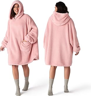 Bedsure Wearable Blanket Hoodies for Women- Gifts for Girlfriend, Warm Cozy Fluffy Birthday Valentines Day gifts for Him Her Women Wife, Soft Sweatshirt, Oversized Hooded Blankets With Sleeves, Pink