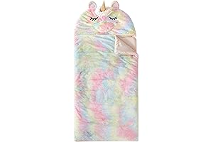 Idea Nuova Heritage Kids Rainbow Faux Fur Figural Unicorn Hooded Sleeping Bag, Ages 3+,26"x46"