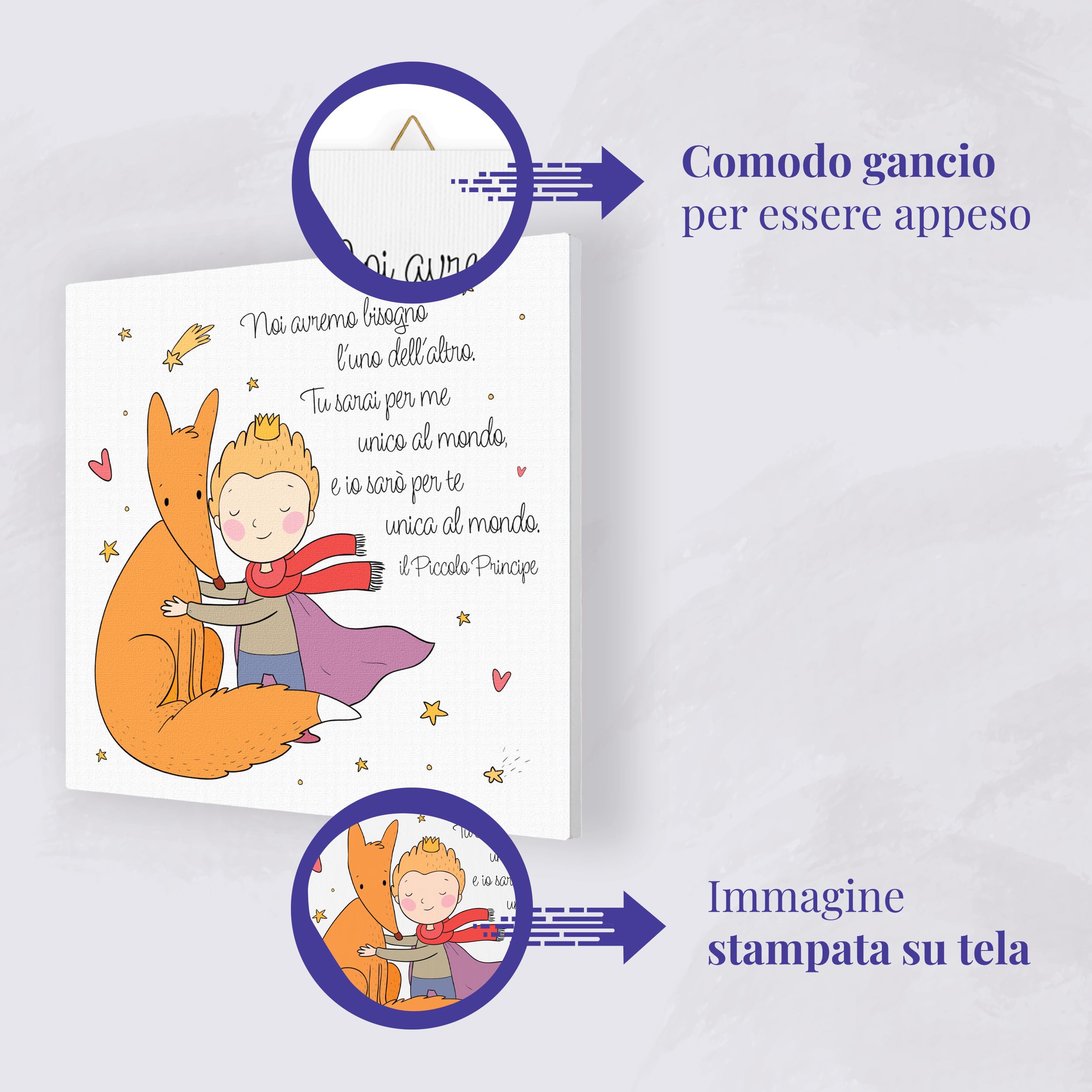 FRATELLI BONELLA - Tela 30x30 cm con Piccolo Principe che Abbraccia la Volpe - Tela per Bambini per Compleanni e Festività - Tela 30x30 Made in Italy