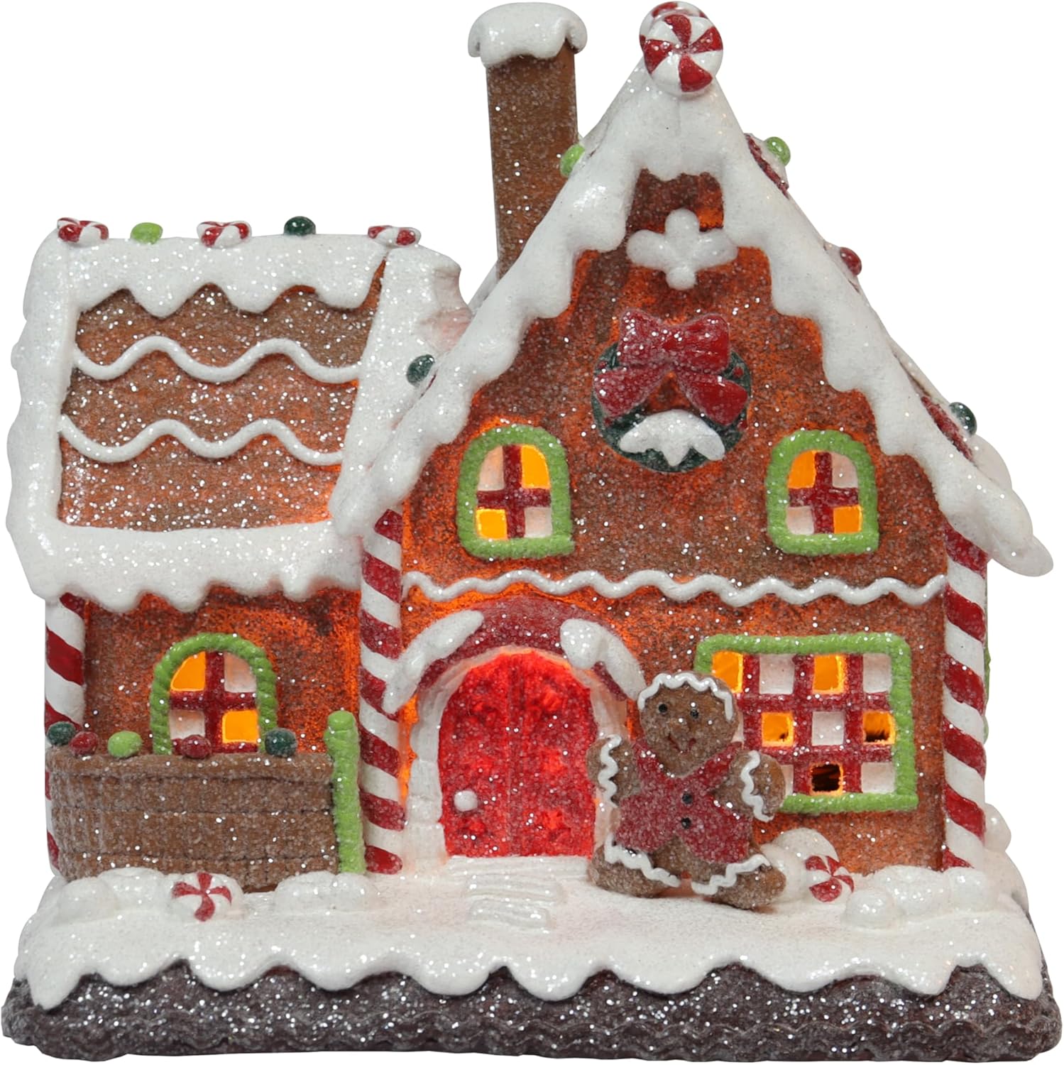 MOMENTS IN TIME Gingerbread House Light Up Christmas Village Decoration 7.5” LED Handcrafted Polyresin Holiday Décor Battery Operated Christmas Display Gift Box Included