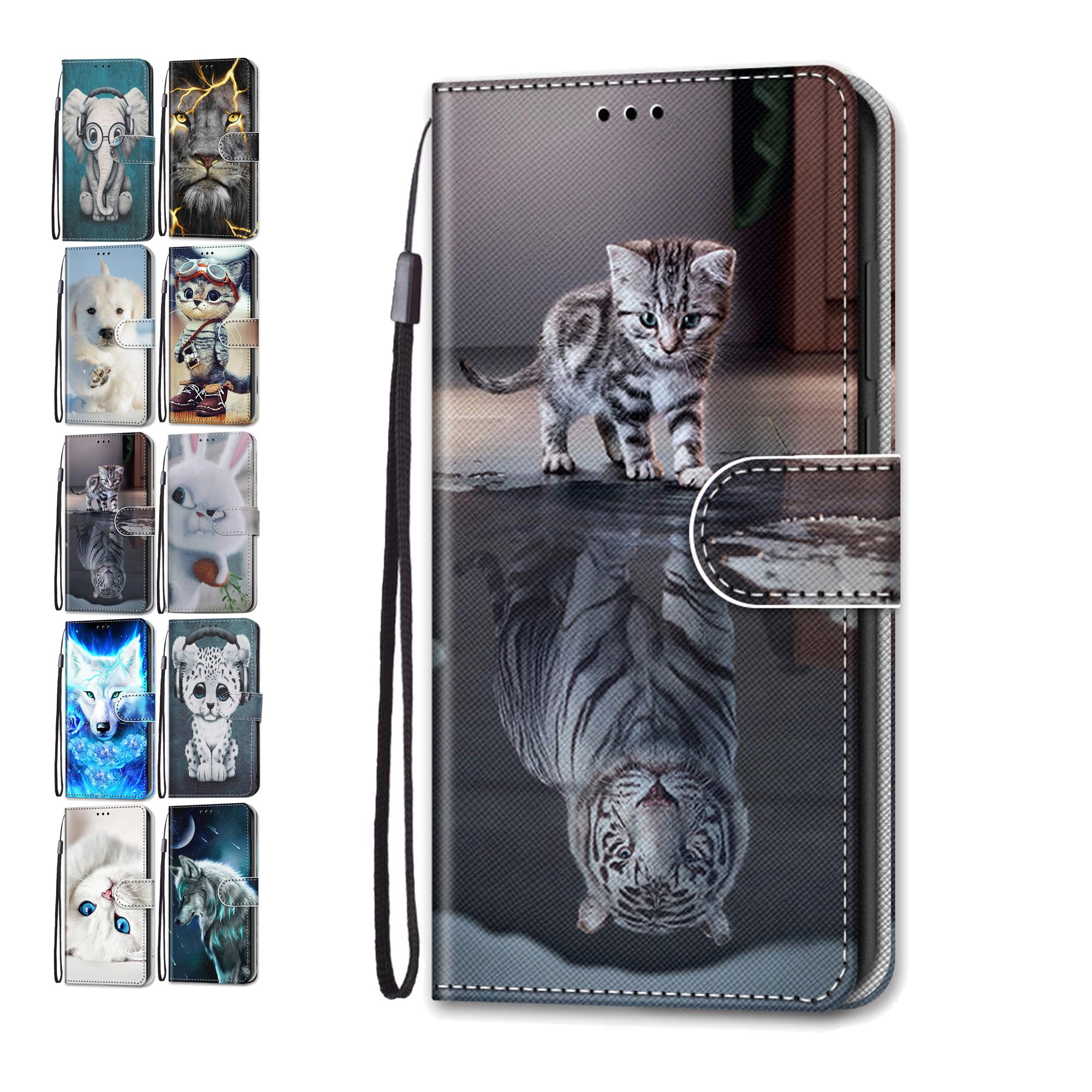 SEAHAI Cover Portafoglio Per Xiaomi Redmi Note 11S/11 4G - Motivo Foglie E Gatto In Rilievo - Verde - 2