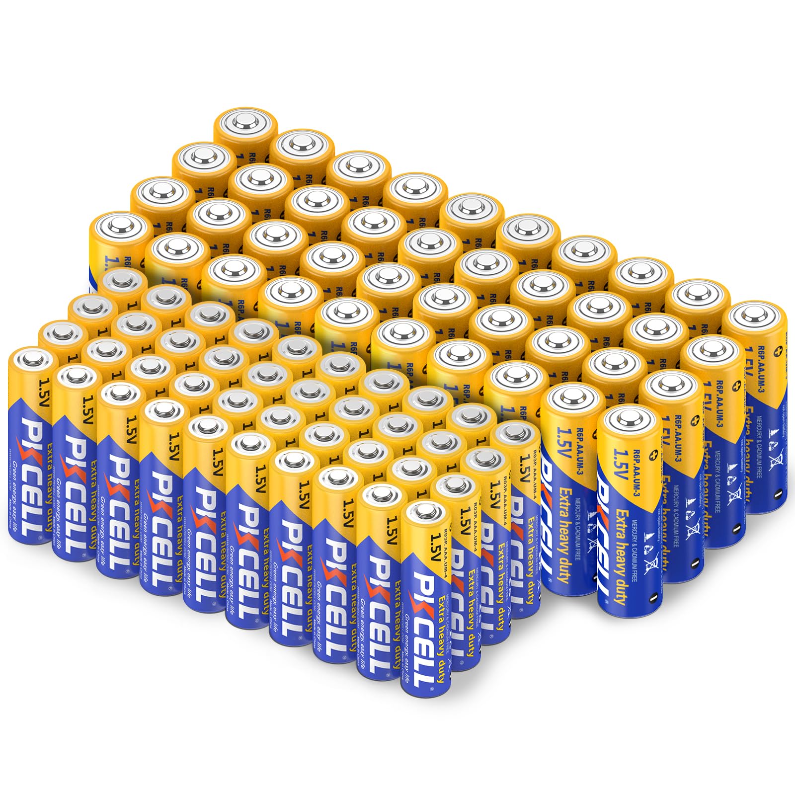 PKCELL - 40 batterie AA, R6P + 40 batterie AAA, R03P, 1,5 V al carbonio