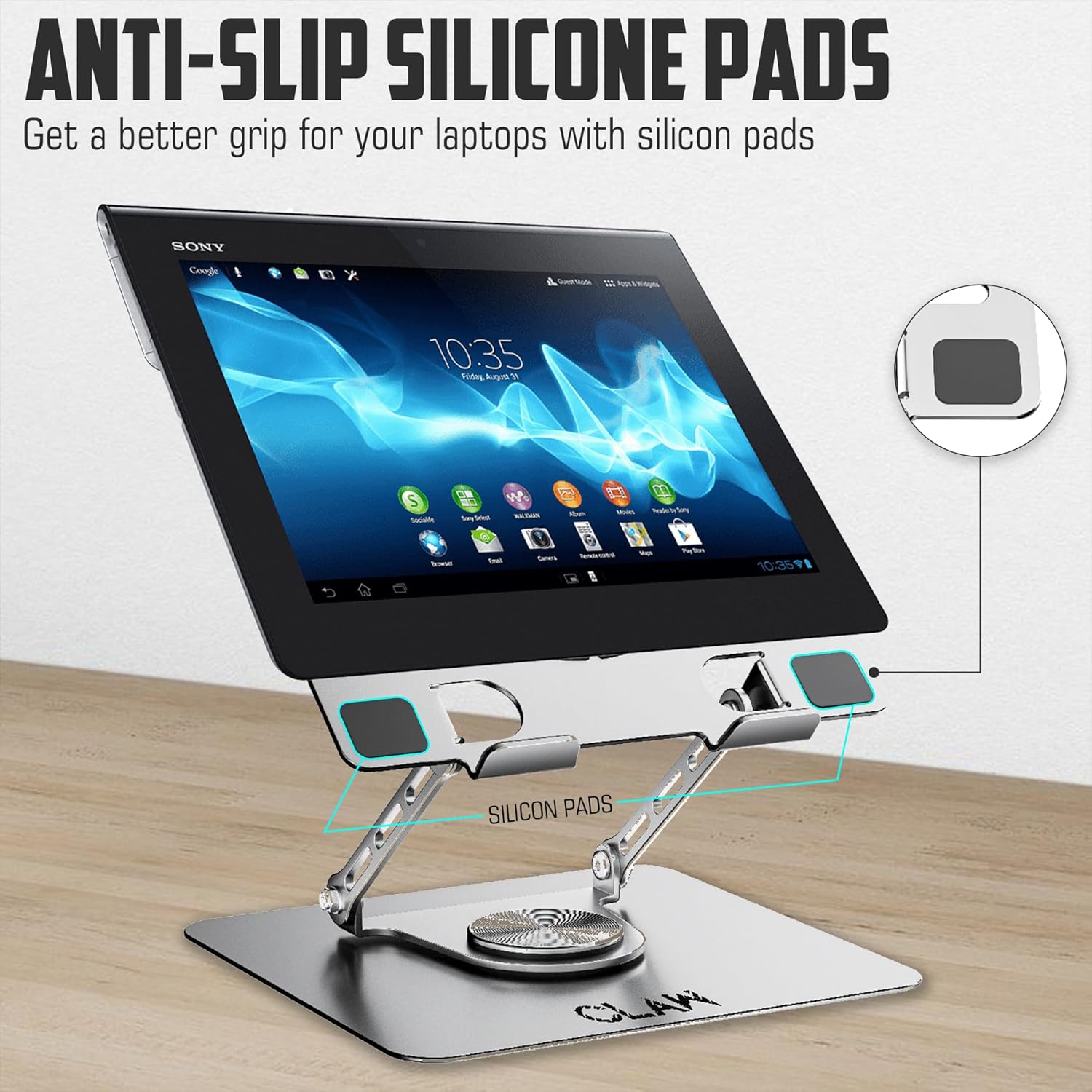 CLAW Lift Max X16 Laptop Stand with RGB Cooling Fan, 360° Rotation, Adjustable Angles, Metal & ABS Build, Anti-Slip Pads, Dual USB Ports, Supports 17-Inch Laptops & 8KG – Silver 19 81dYP3rOQ7L. SL1500