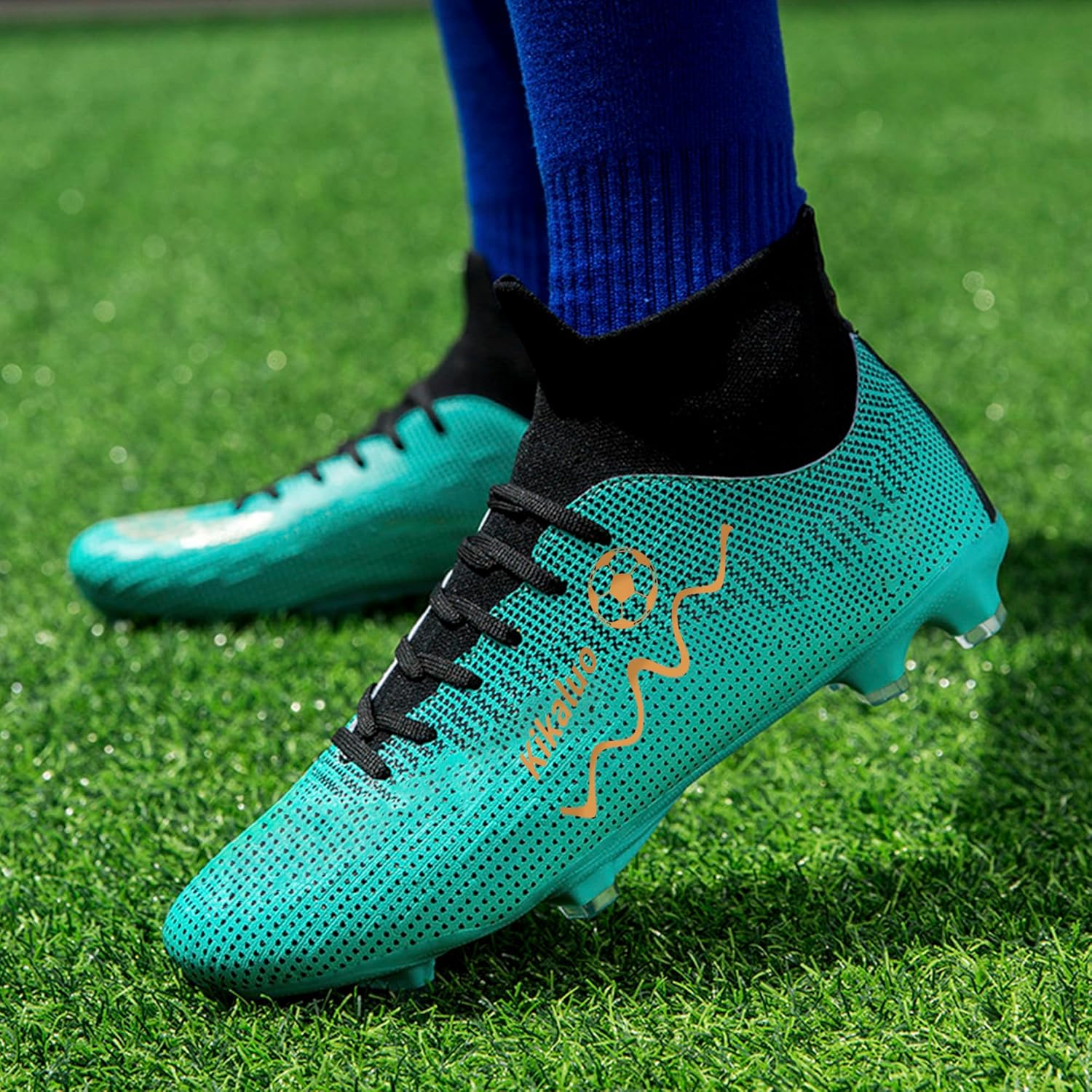 Men's Soccer Cleats Football Shoes High-Tops Lace-Up Non-Slip Spikes Outdoor Sports - Image 3