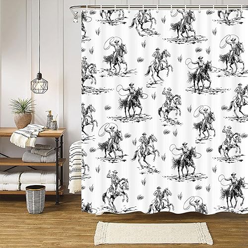 Wathon Western Cowboy Shower Curtain with Cactus Landscape, American Wild West C