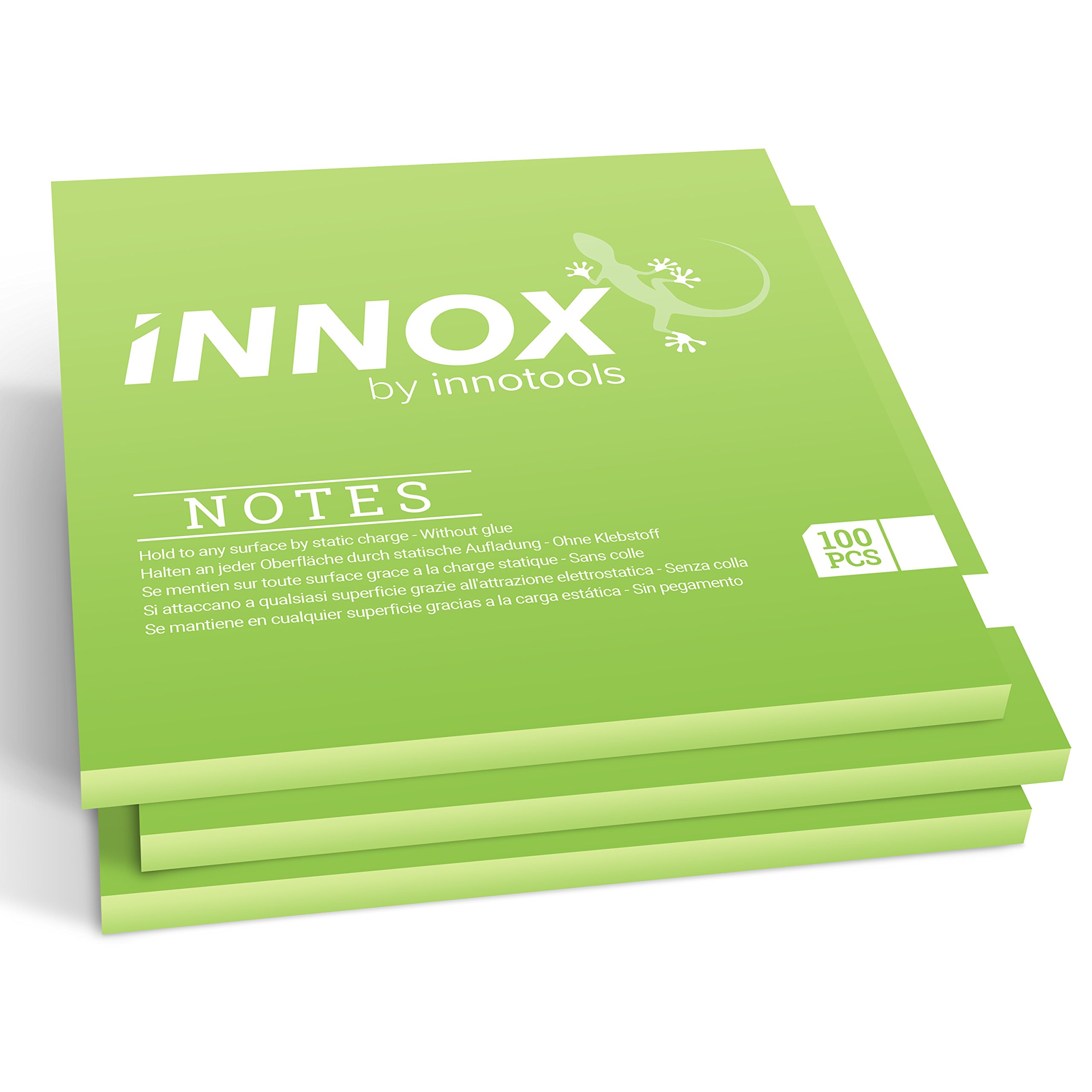 Electrostatic self-Adhesive Sticky Notes – Post it Everywhere: Stick to Any Surface Without Glue – Visualize Your Ideas, Move, Reorder – by innox Notes - Green, 10x10cm, 300 Sheets