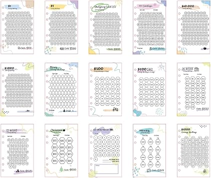 Laminated Money Savings Challenge Trackers for 6-Ring A6 Binders,Reusable cash Savings Tracker sheets,multiple budget cards for savings journey planner15pcs