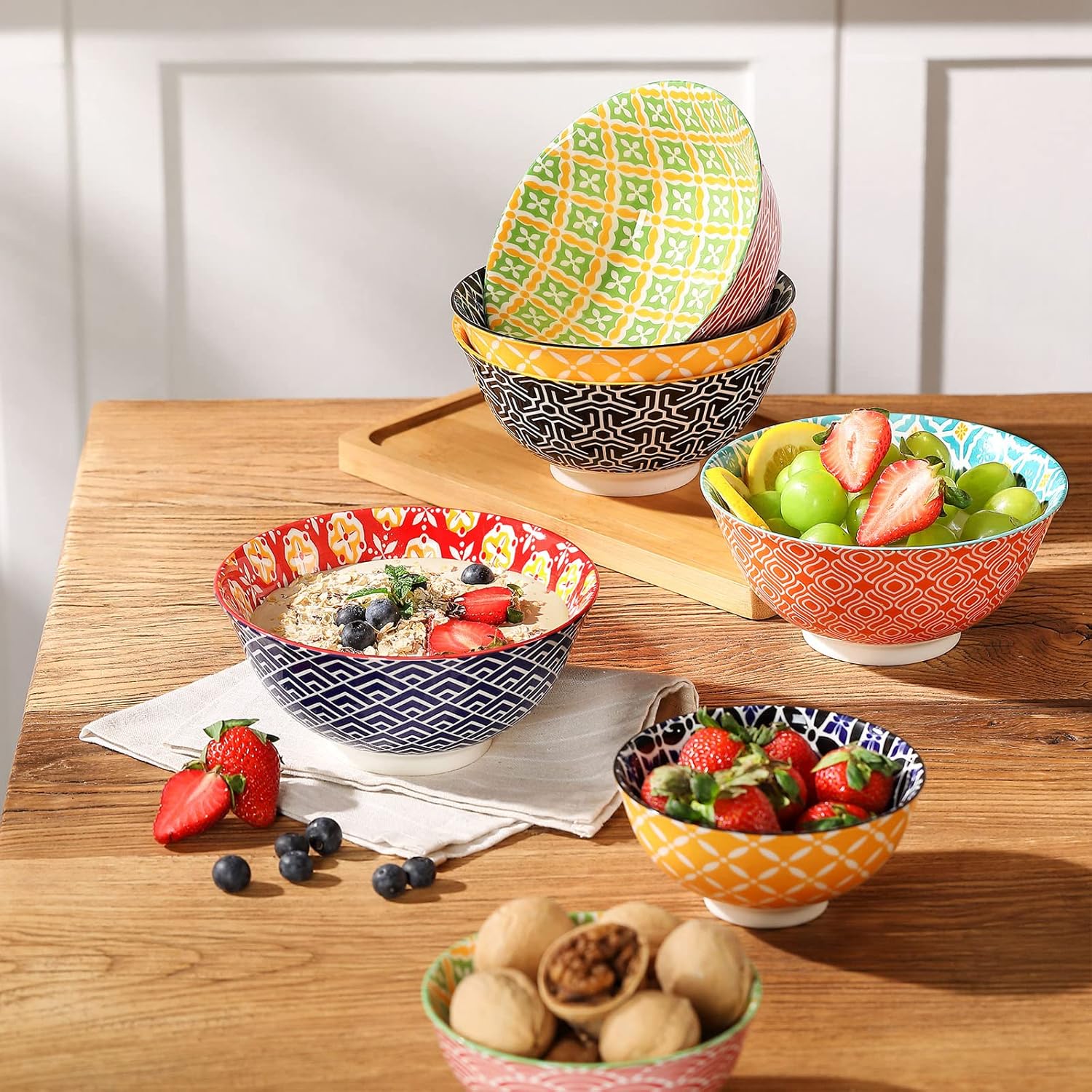 Ceramic Cereal Bowls, 23 Oz Colorful Soup Bowls, Deep Porcelain Bowl Set for Salad, Dessert, Pasta, Ice Cream,Set of 6 - Image 2