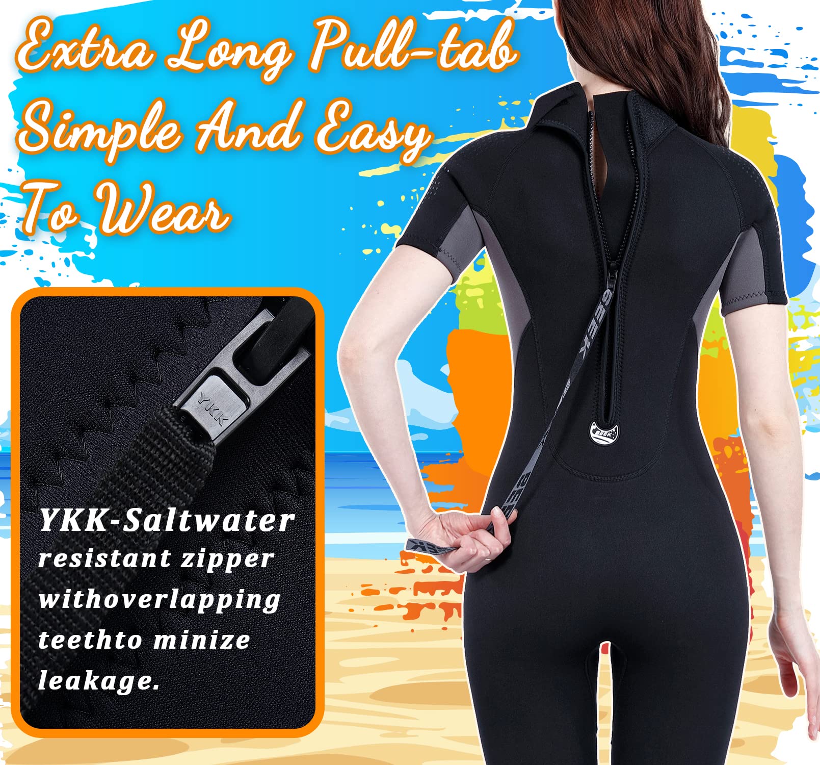 Neoprenanzug Damen und Herren Kurz 3mm | Rückenreißverschluss, Kurzarm, Tauchen, Schnorcheln, Surfen, Kajakfahren, Wassersport