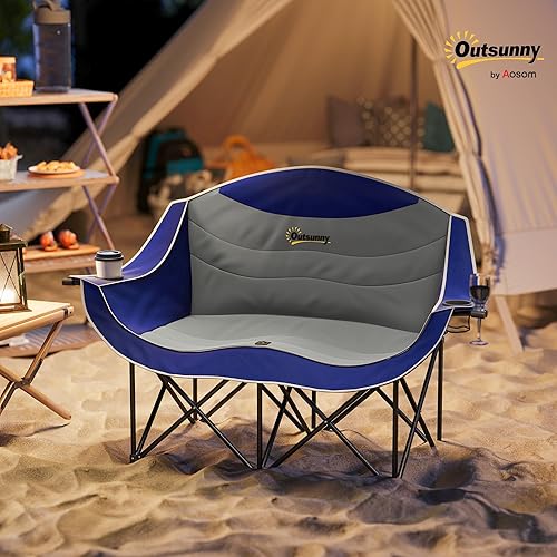 Miniatura 2 de Outsunny Double Camping Chair for Adults, Padded Folding Camp Chair for 2 Person with Armrest, Wine Glass Holder, Cup Holder, Carry Bag for Outdoor