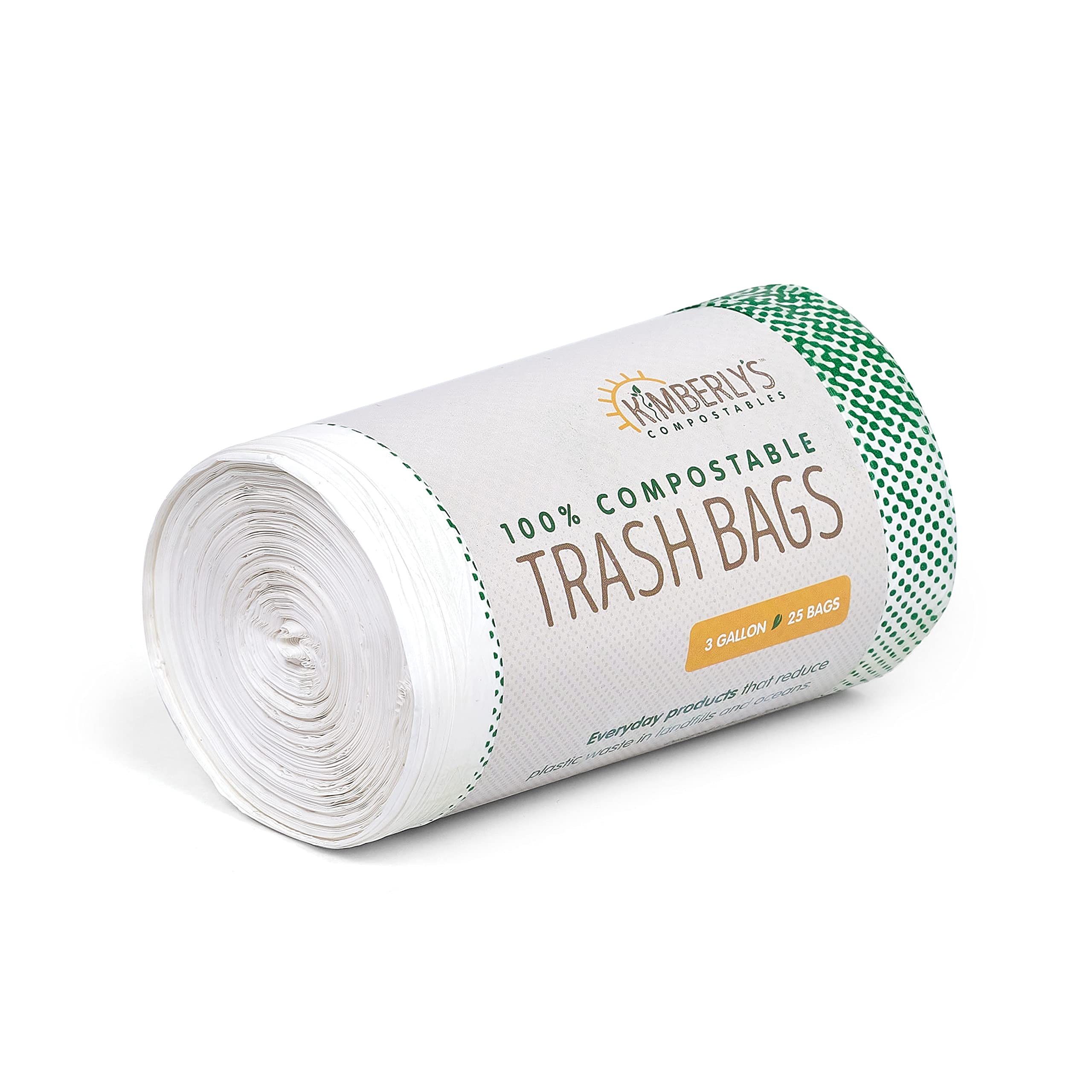 KC’s 3-Gallon Compostable Trash Bags with Drawstring – 100 Count Roll, Small Biodegradable Bags for Bathroom, Bedroom, Office & Food Scraps –