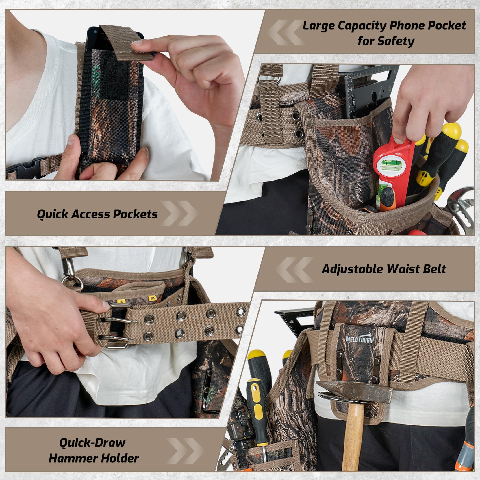 MELOTOUGH Ceinture porte-outils avec porte-outils robuste 18 poches