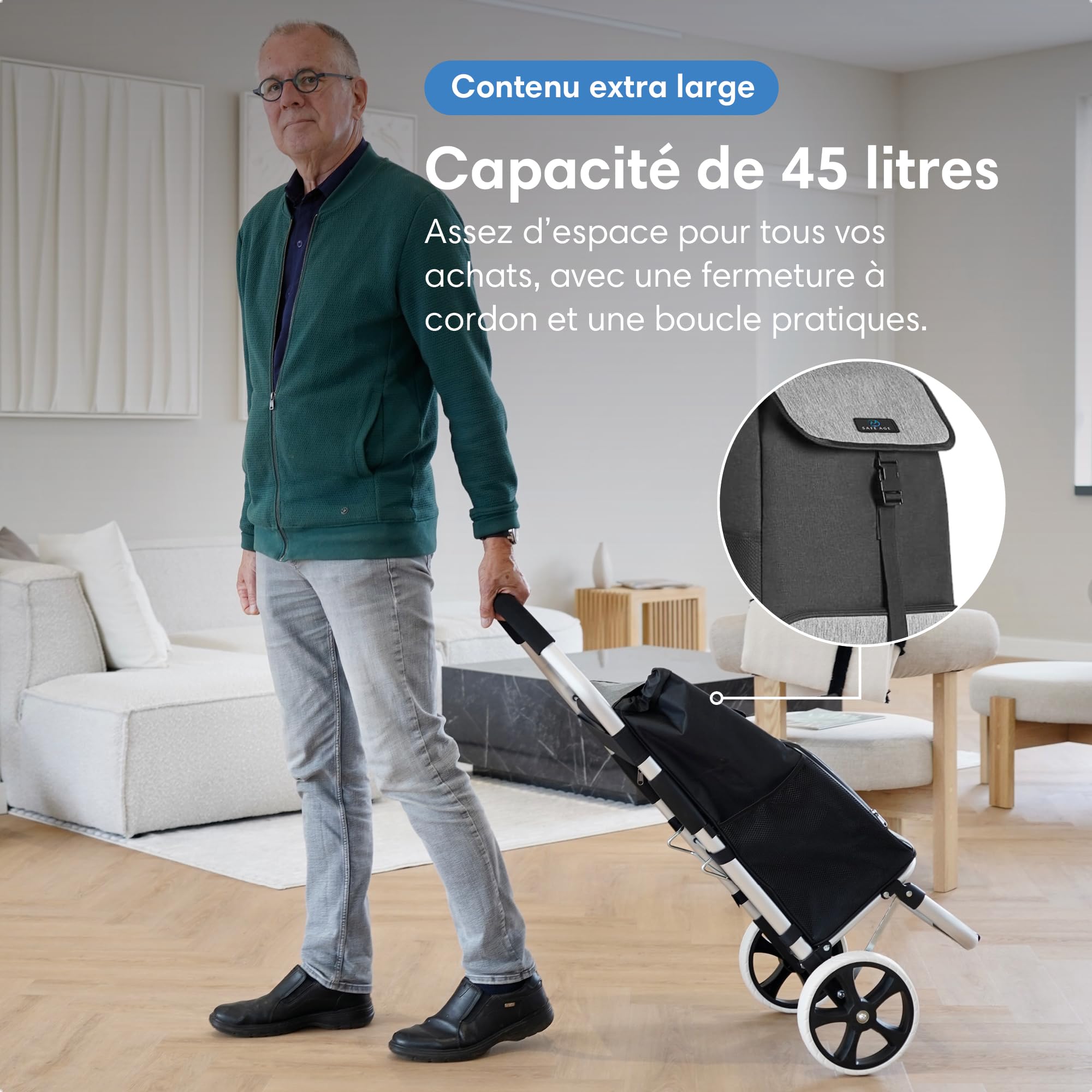 Chariot de Courses Safe Age® avec Compartiment réfrigérant et Fonction Diable - Chariot de Courses - Chariot - Pliable