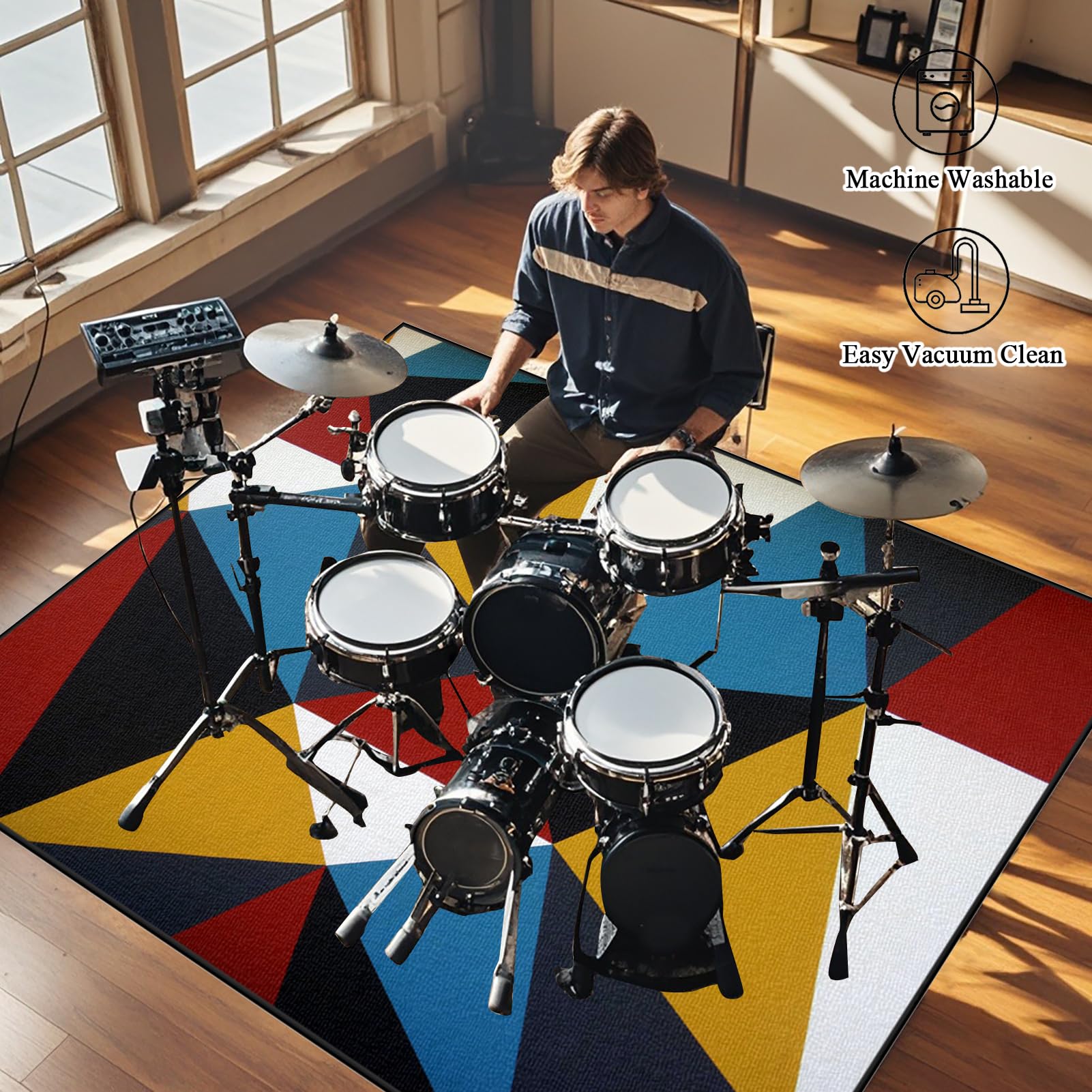 Elektrisches Schlagzeug Teppich, Drum Teppich, rutschfeste Trommel Teppiche, Professionelles Rechteckiges Elektronisches Jazz Schlagzeug Kit, Schallschutzteppich für Studio, Wohnung 160 x 100 cm