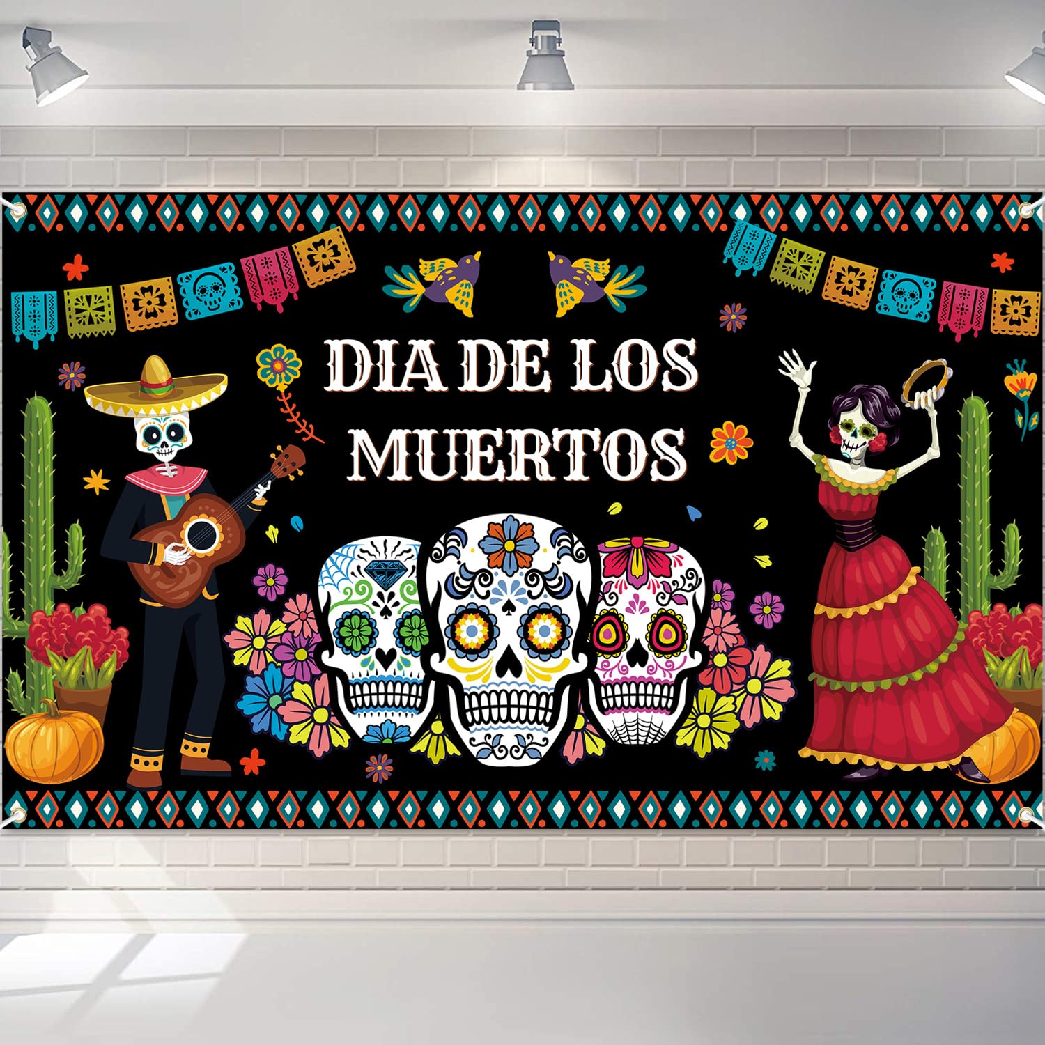 Produktbild von Tag Der Toten Fotohintergrund – Sugar Skull Design, 7x5 Fuß (ca. 2,1x1,5 M), Vinyl, Für Foto-Shootings