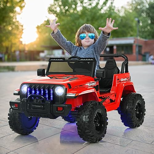 Miniatura 29 de OLAKIDS Camión de paseo para niños, vehículo eléctrico de 12 V con control remoto, automóvil para niños pequeños a batería con música, bocina, 3