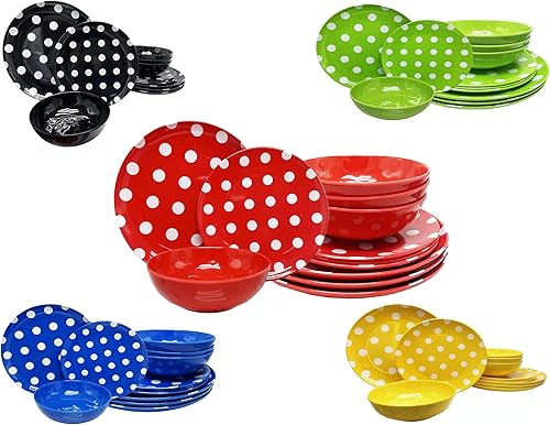 ITALIA 12pcs 11" melamina juego de cena rojo lunares 4pcs bowl+4pcs plato de cena+4pcs plato de ensalada