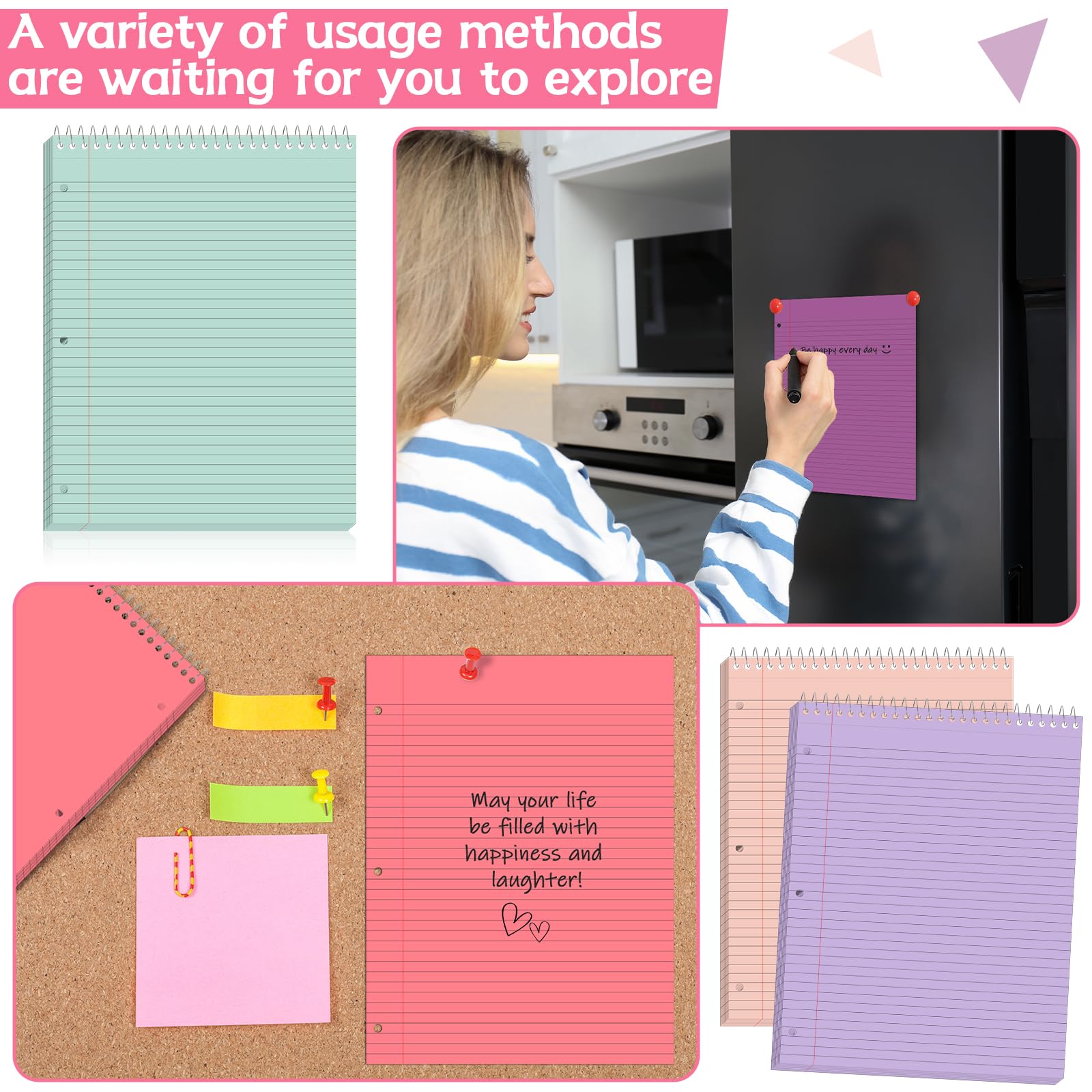 Confezione da 10 quaderni a spirale da 21,6 x 27,9 cm, con 3 fori, 40 fogli a righe per università, in cartone rigido, con rilegatura a spirale, per lavoro, scuola, ufficio, casa, forniture (colorati)