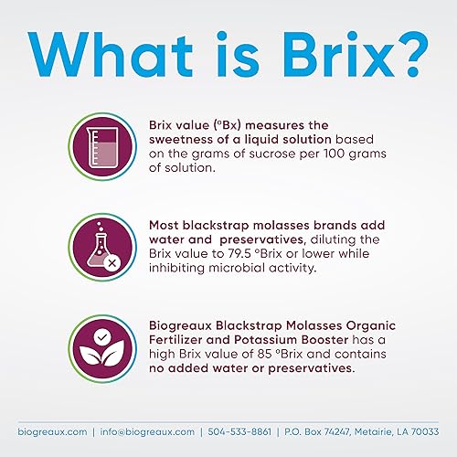 Miniatura 4 de Biogreaux Blackstrap - Fertilizante orgánico multiusos de melaza y potenciador de potasio 1-0-5, con certificación OMRI (1 cuarto de galón)