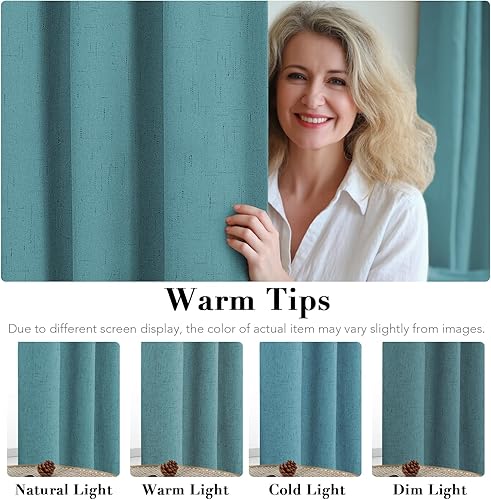 Miniatura 5 de H.VERSAILTEX Primitive - Cortinas de lino 100 % opacas, cortinas de tela de arpillera con forro aislante térmico blanco, cortinas con ojales en la