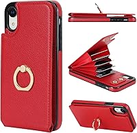 Vista 8 de Folosu Funda compatible con iPhone XR con soporte para tarjetas, rotación de 360°, soporte de anillo de dedo con función atril, bloqueo RFID, piel