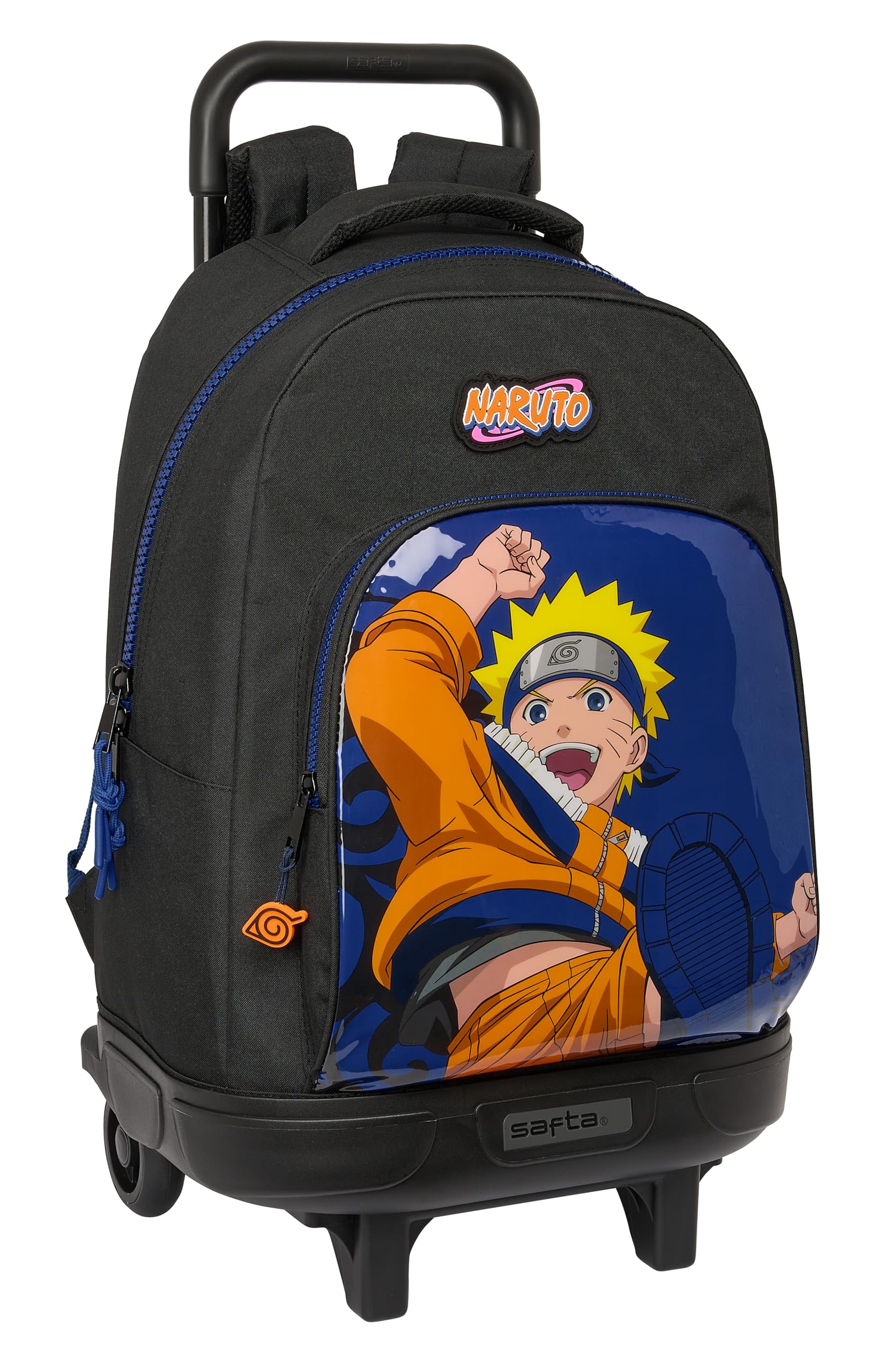 Safta Naruto Ninja - Mochila Grande con Ruedas, Compacta, Extraíble, Ideal para Niños de Diferentes Edades, Cómoda y Versátil, Calidad y Resistencia, 33x22x45 cm, Color Negro/Azul