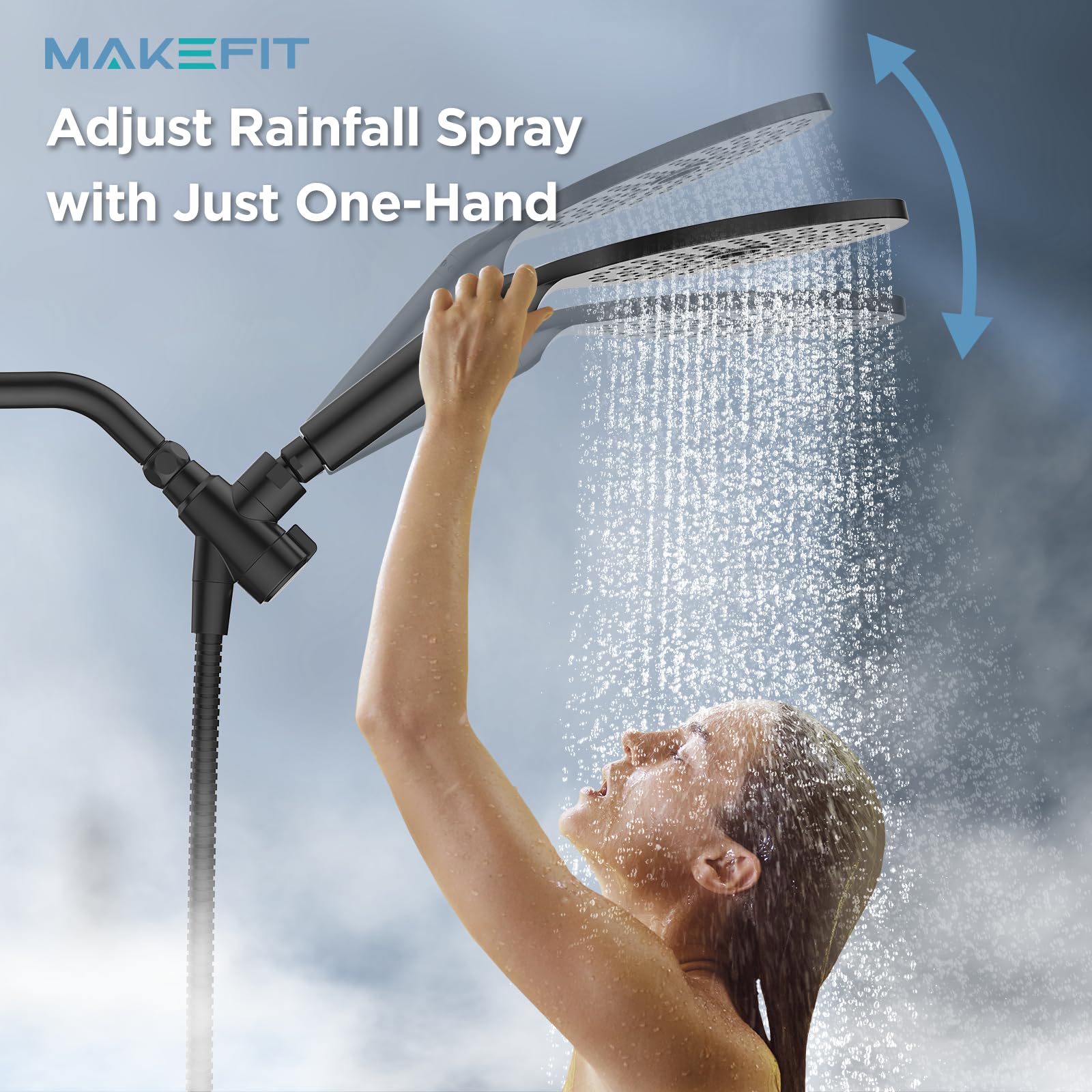 Soffione doccia a doppio filtro, soffione doccia a pioggia ad alta pressione con spray portatile integrato Power Wash, doppio soffione doccia portatile per acqua dura, rimuove il cloro per una pelle