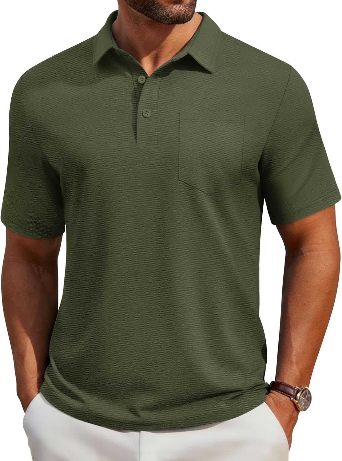 Cotrasen Polo Shirts for Men Cotton Pique Short Sleeve Golf Shirts with Pocket Classic Casual Moisture Wicking Polos