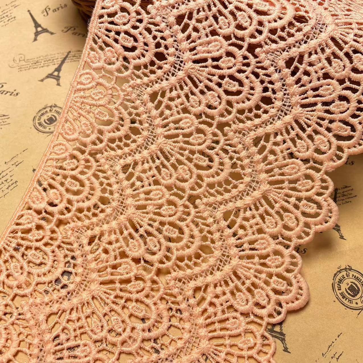 14CM Width Europe Long Pattern Inelastic Embroidery Lace Trim,Curtain Tablecloth Slipcover Bridal DIY Clothing/Accessories.(2 Yards in one Package)(Peach)