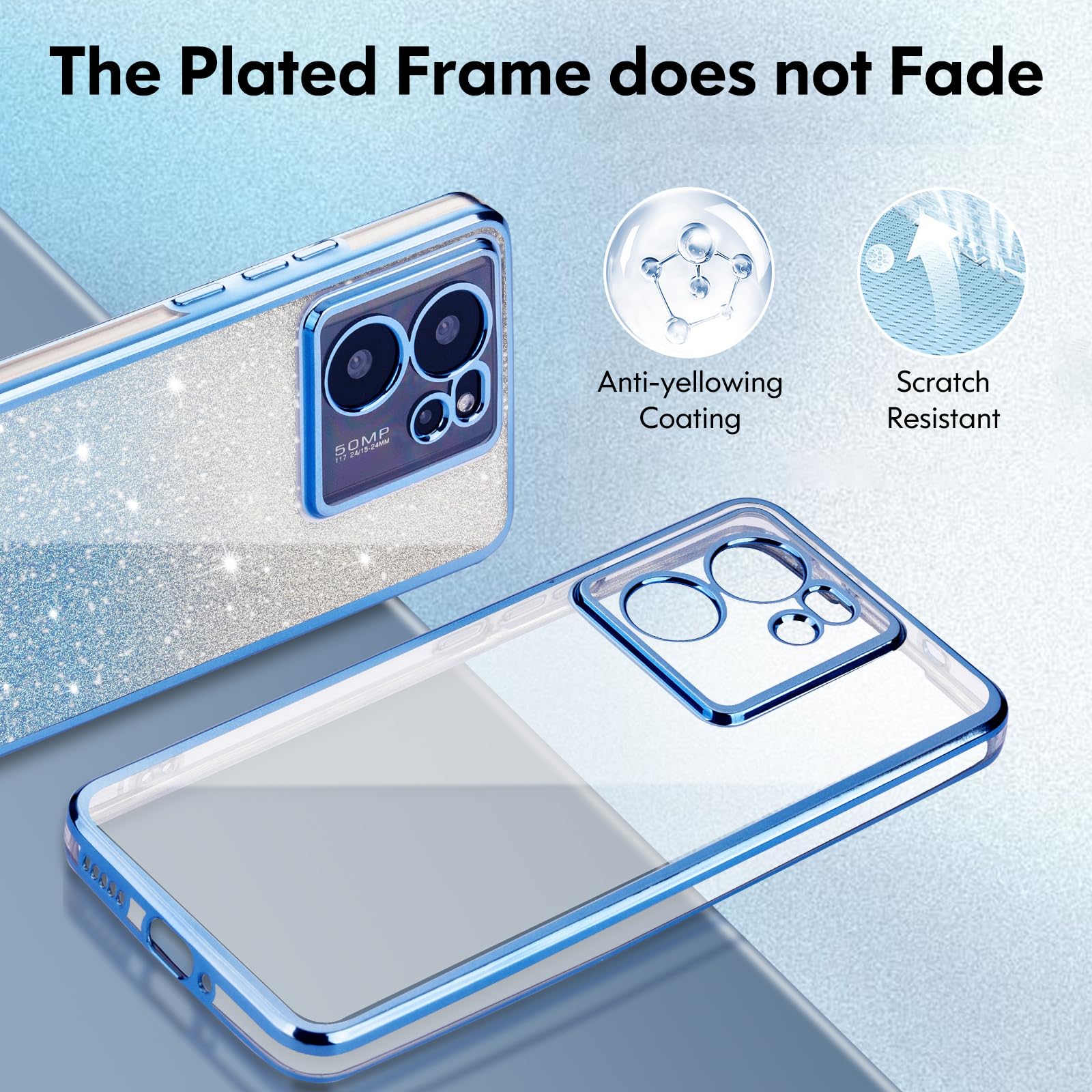 JNERBUYI Cover Per Xiaomi Redmi 12 4G – Custodia Antiurto Glitterata Con Inserti Trasparenti, TPU Morbido, Blu - 6