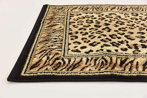Miniatura 7 de Unique Loom Wildlife Collection - Alfombra inspirada en animales con diseño de bordes de guepardo, 2 pies 7 pulgadas x 10 pies, marfilnegro