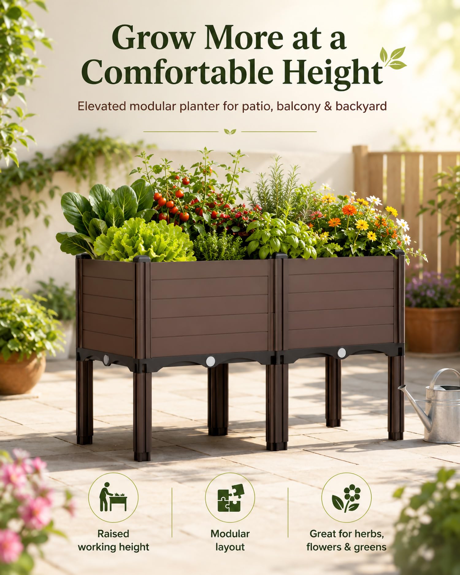 Jardinera Elevada para Balcón Y Terraza, Huerto Urbano Modular En PP con Patas, Mesa De Cultivo para Verduras, Hierbas, Flores Y Hojas Verdes En Patio,30 * 180 * 46cm/11 * 70 * 18in
