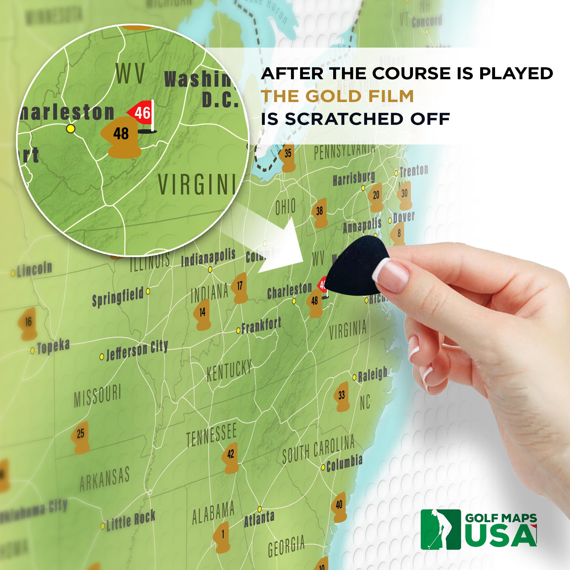 Golf Maps USA Top Public Golf Course in Each State Golf Scratch Map - Scratch-Off Golf Print with Eye-Catching Red Flags - Golfing Wall Decor - Unique Poster Gift for Golfers (Updated June 2023) - Image 4