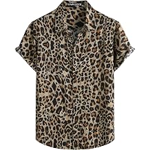 PARKLEES Men's Leopard Print Hawaiian Short Sleeve Button Down Shirts Summer Casual Vintage Lightweight Shirt Caramel Leopard Print Small