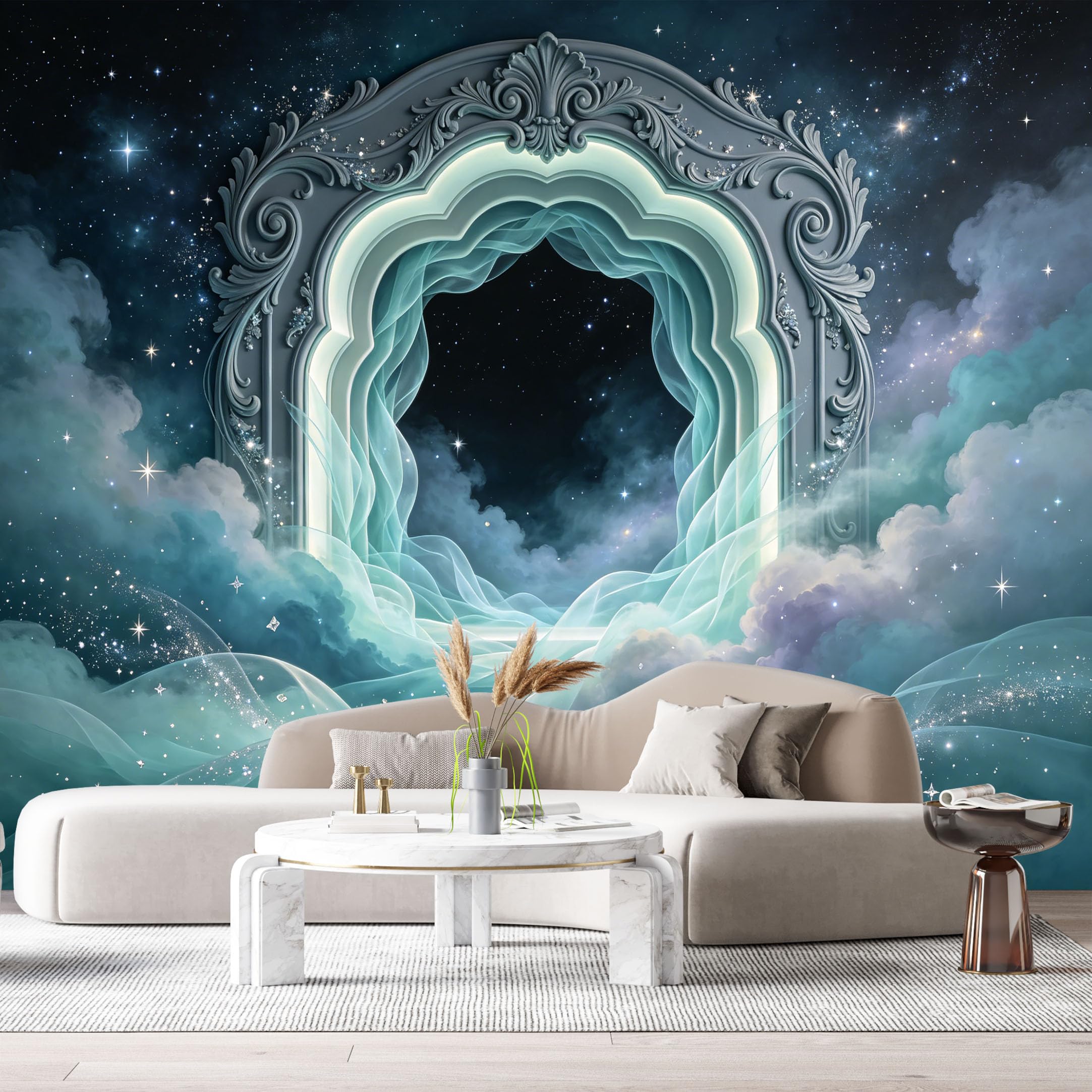 Custom Size Wall Murals Abstract Celestial Cloud Frame 3D Trompe L'Oeil SelfAdhesiveWall Fabric Removable Wallpaper Wall Decor for Living Room Bedroom Bathroom