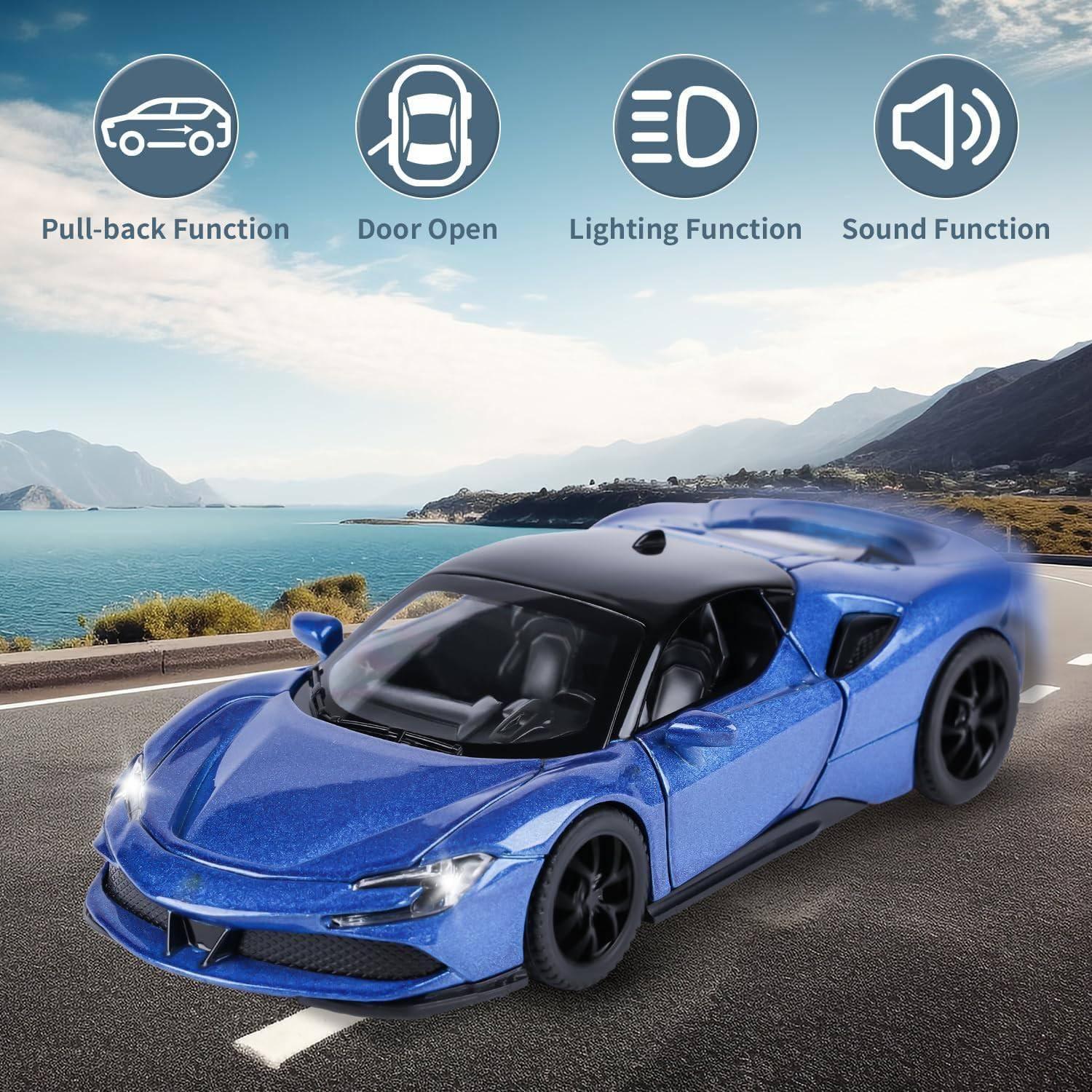 Toy Cars Model for Kids 1:32 Diecast Metal Toy Cars,Pull Back Car with Light and Music SF90 Toy Car Collectible Model Cars,for Boys Age 3 + Year Old